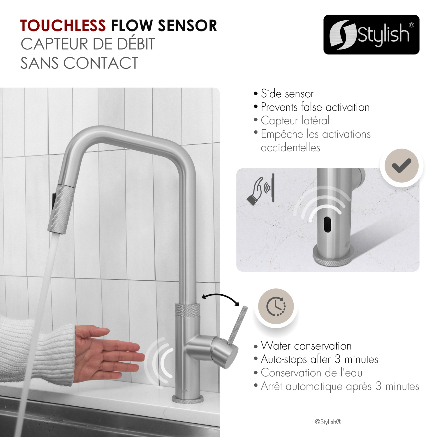 Single Handle Stainless Steel Pull Down Touchless Kitchen Faucet K-150SM