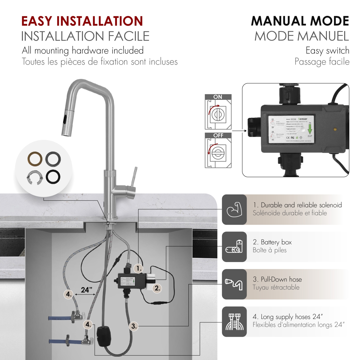 Single Handle Stainless Steel Pull Down Touchless Kitchen Faucet K-150SM