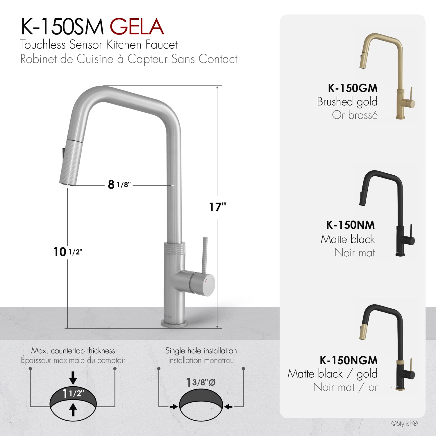 Single Handle Stainless Steel Pull Down Touchless Kitchen Faucet K-150SM
