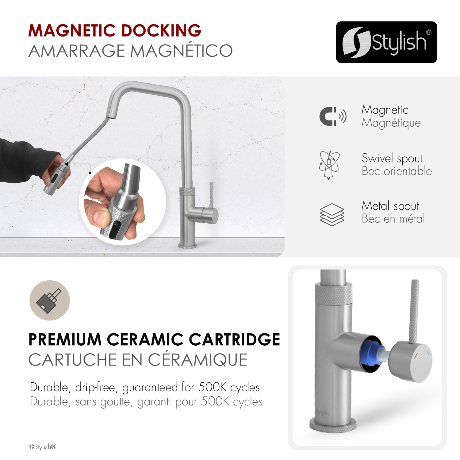 Single Handle Stainless Steel Pull Down Touchless Kitchen Faucet K-150SM