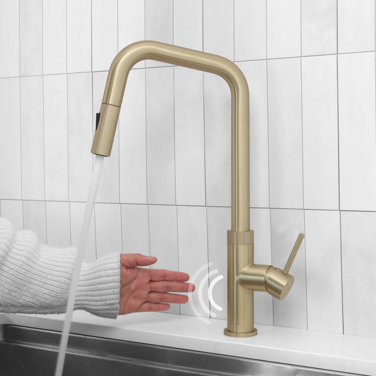 Single Handle Brushed Gold Pull Down Touchless Kitchen Faucet K-150GM