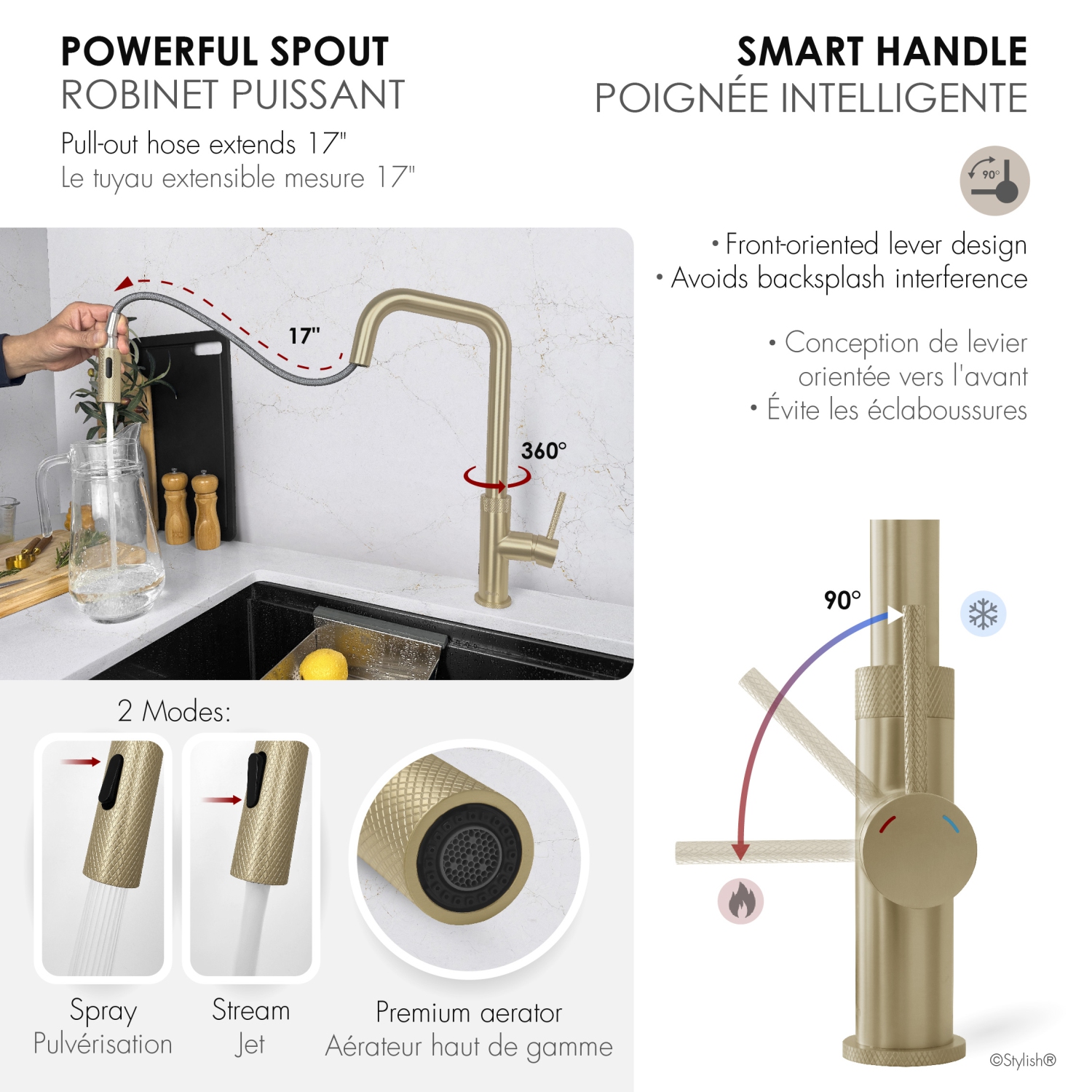 Single Handle Brushed Gold Pull Down Touchless Kitchen Faucet K-150GM