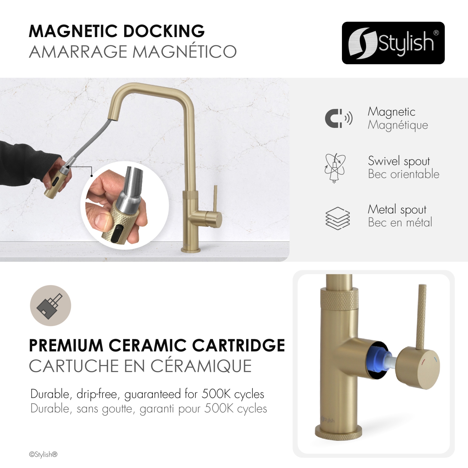 Single Handle Brushed Gold Pull Down Touchless Kitchen Faucet K-150GM