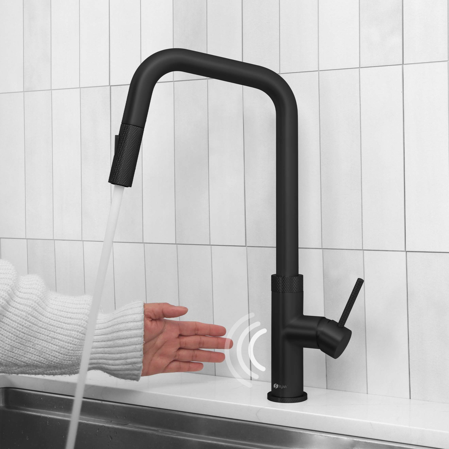 Single Handle Matte Black Pull Down Touchless Kitchen Faucet K-150NM