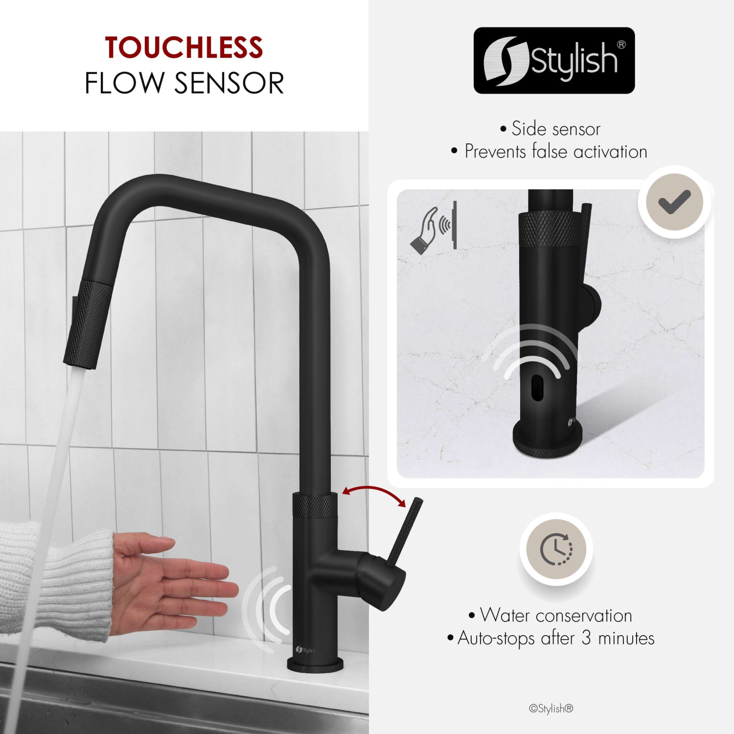 Single Handle Matte Black Pull Down Touchless Kitchen Faucet K-150NM