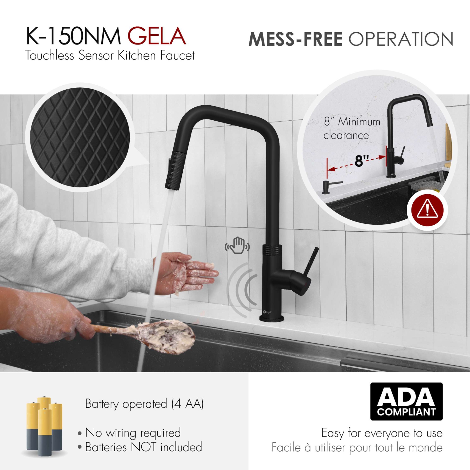 Single Handle Matte Black Pull Down Touchless Kitchen Faucet K-150NM