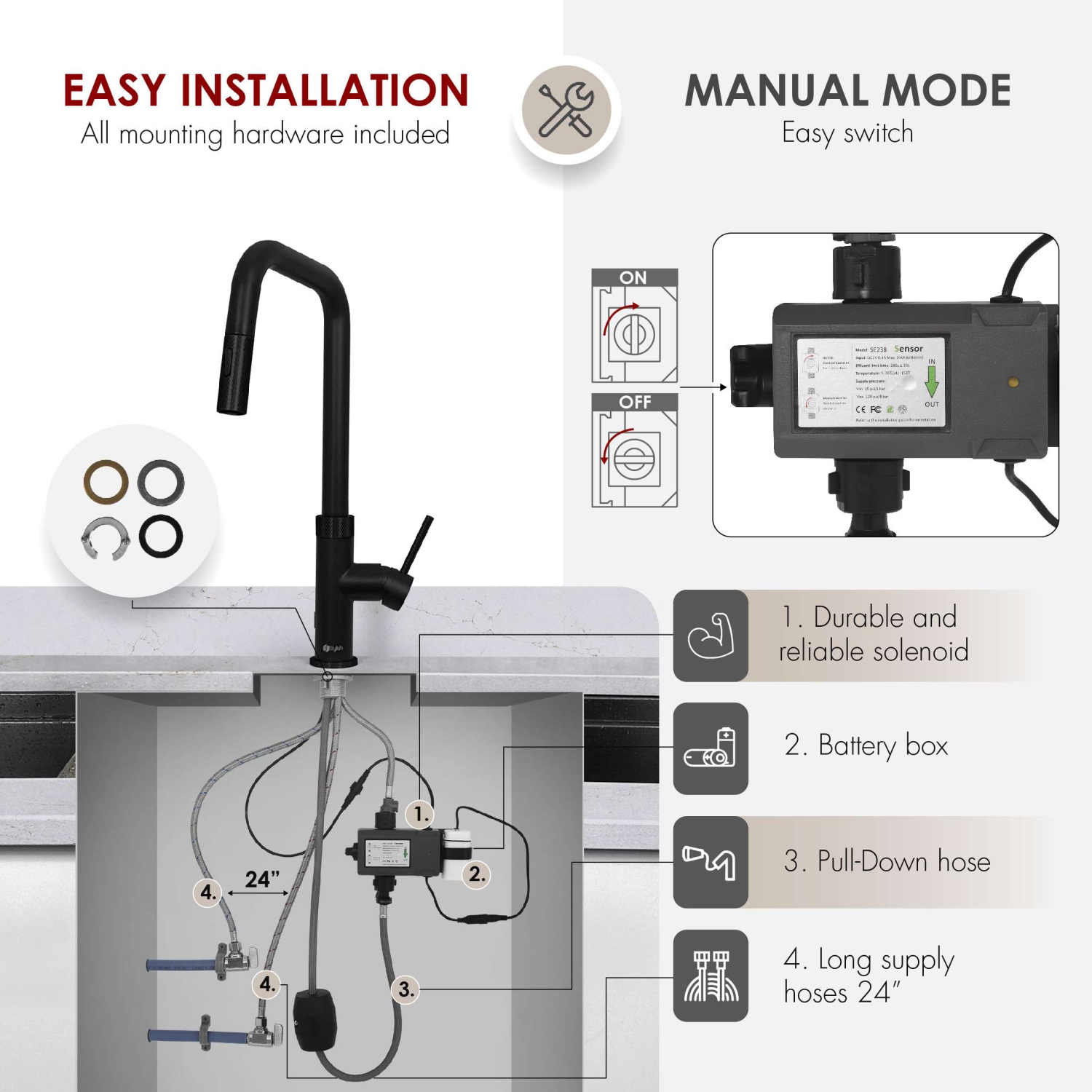 Single Handle Matte Black Pull Down Touchless Kitchen Faucet K-150NM