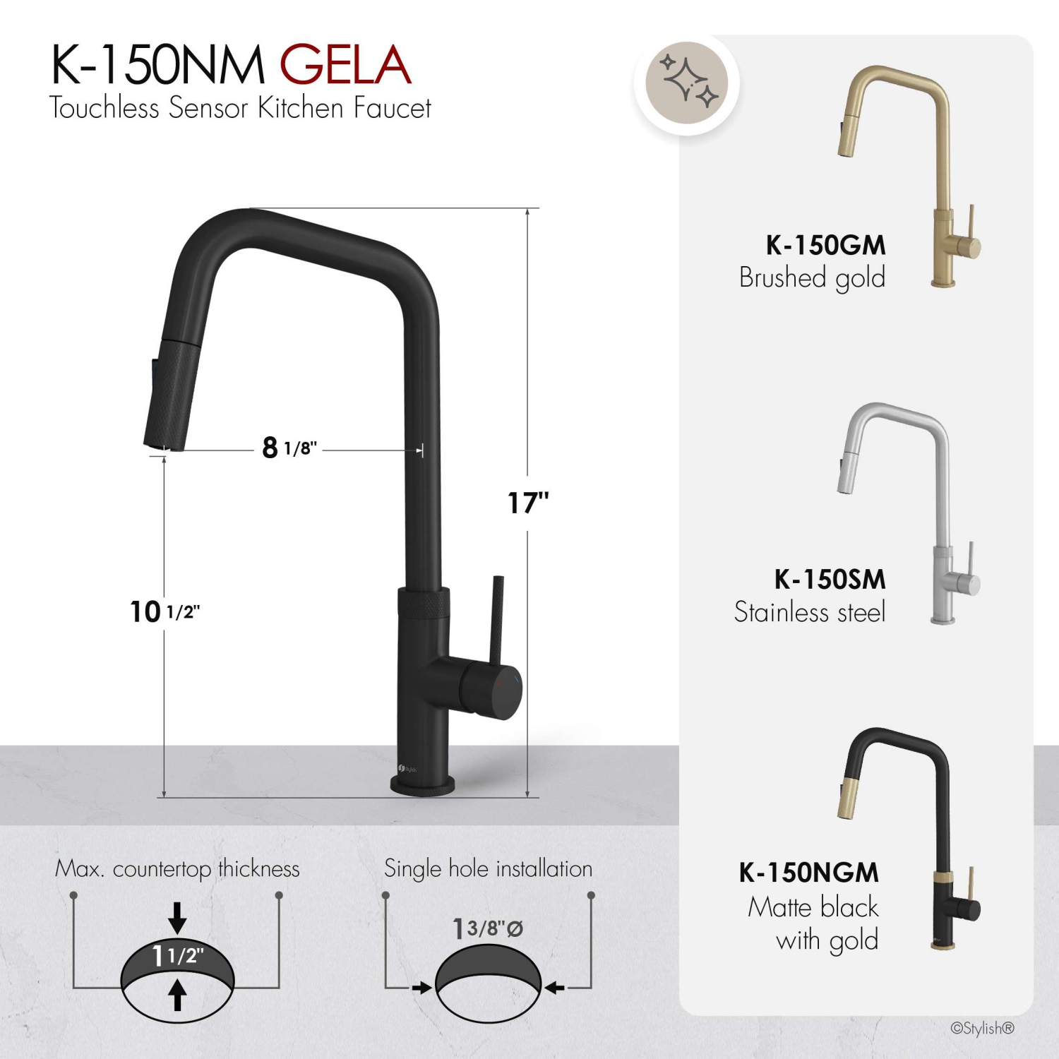 Single Handle Matte Black Pull Down Touchless Kitchen Faucet K-150NM