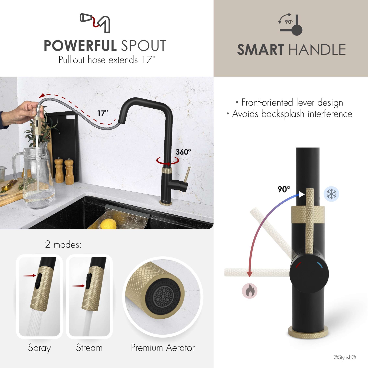 Single Handle Matte Black with Gold Pull Down Touchless Kitchen Faucet K-150NGM