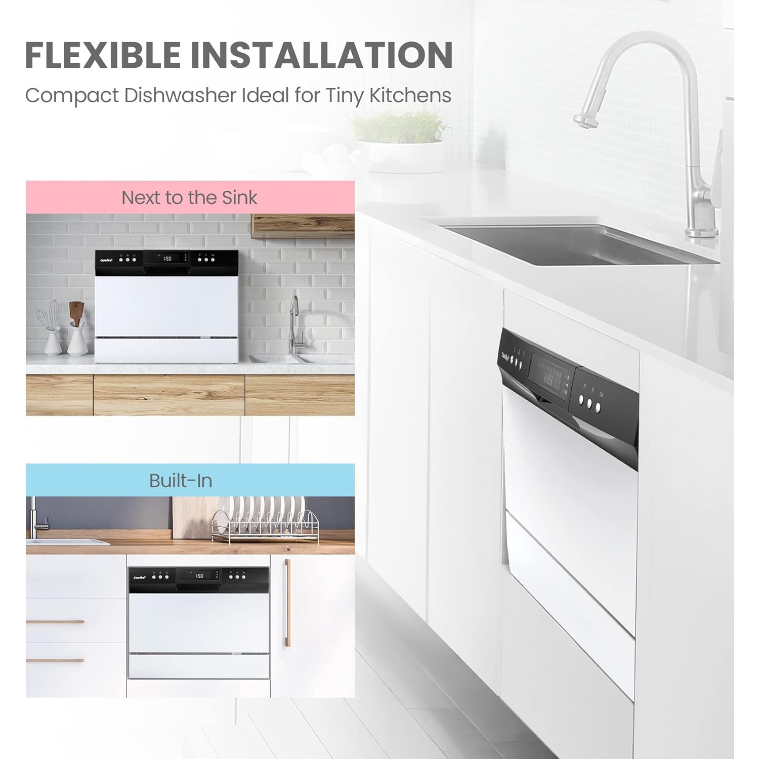 Lave-vaisselle de comptoir COMFEE, lave-vaisselle mobile Energy Star, capacité de 6 couverts et mini-lave-vaisselle avec 8 programmes de lavage