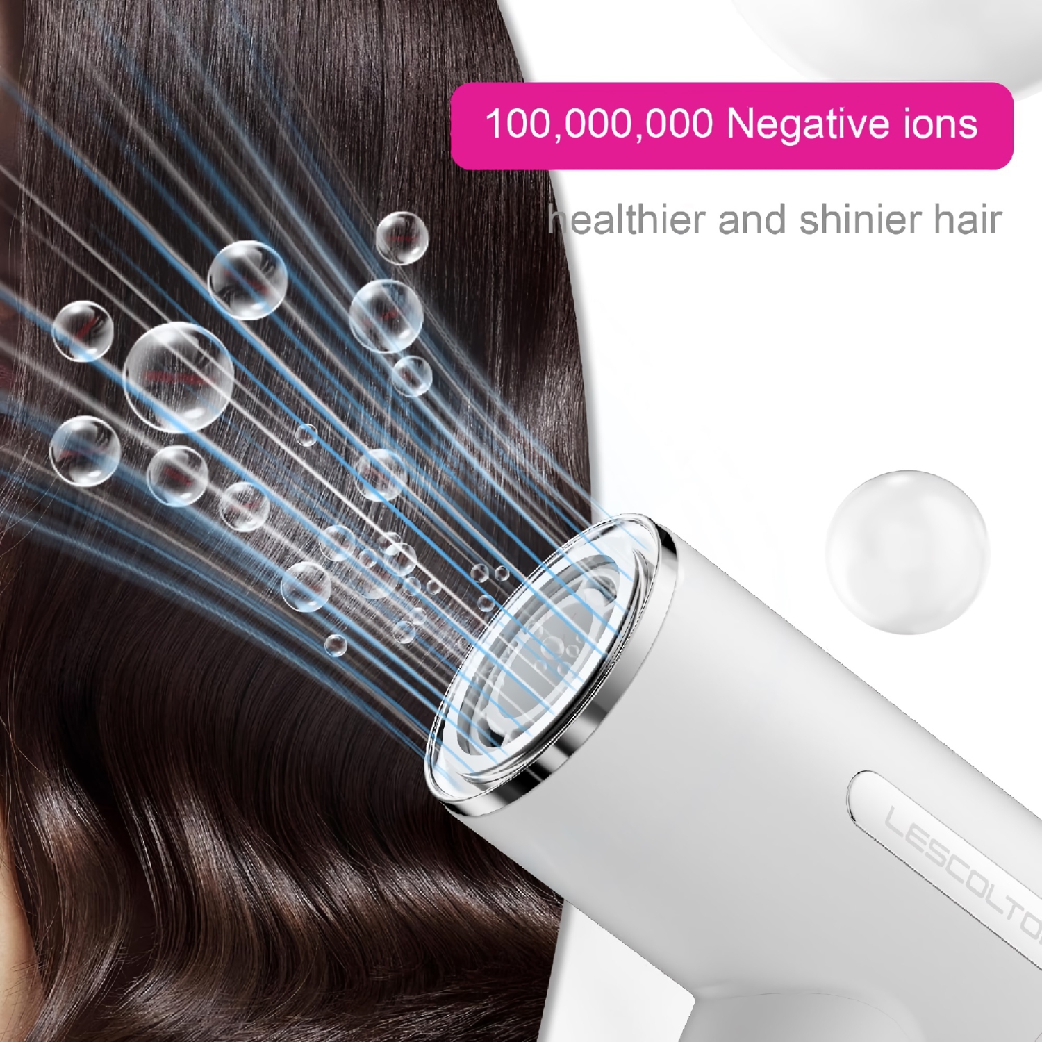 Sèche-cheveux BLDC, sèche-cheveux avec 110&nbsp;000&nbsp;tr/min, 1400&nbsp;W haute vitesse puissante, affichage LED, diffuseur, 3 vitesses d'air pour