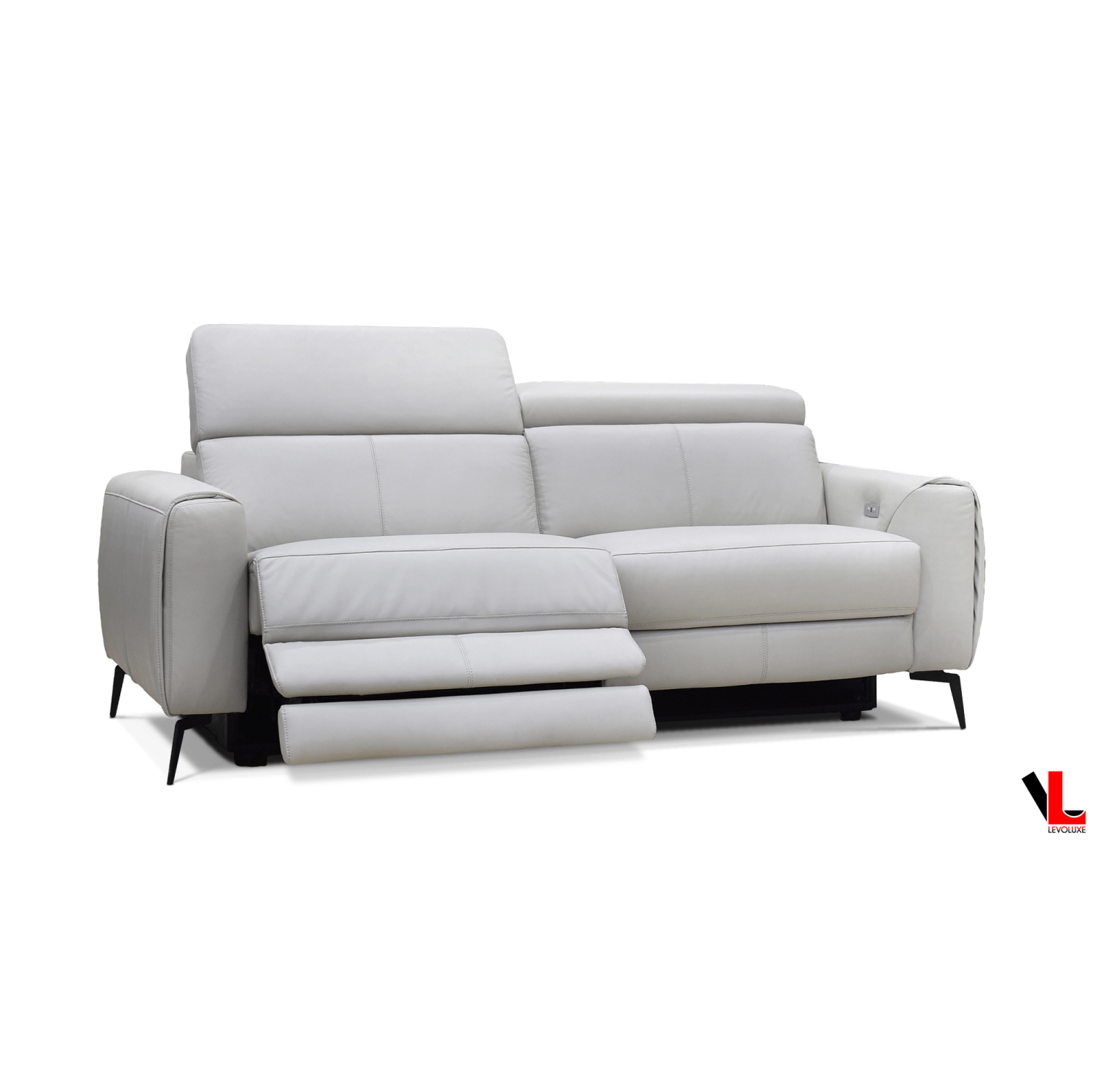 Ensemble 2 pièces avec divan et causeuse inclinables électriques Lennox de Levoluxe et appuie-tête réglables en cuir reconstitué gris pâle