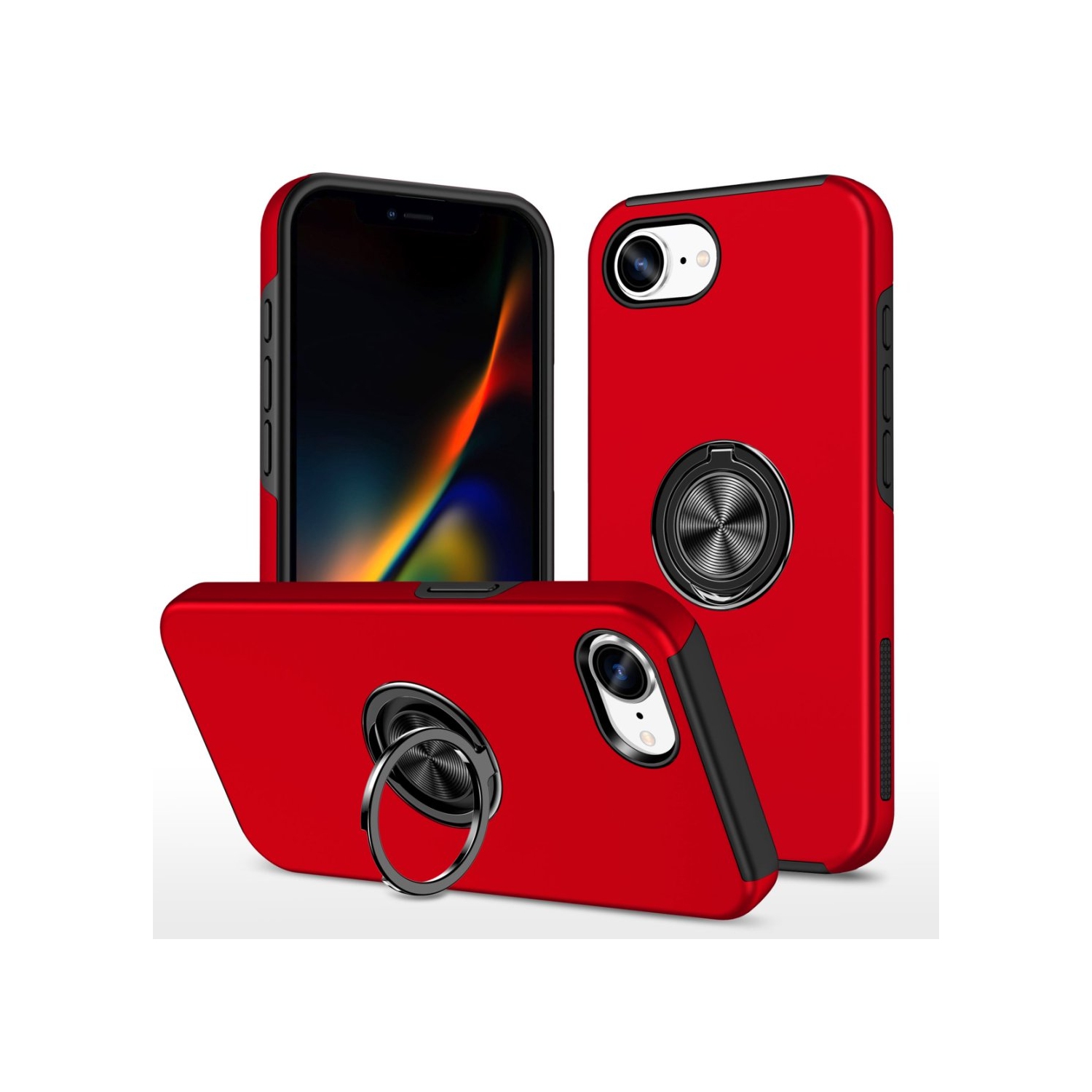 [CS] Étui magnétique hybride avec anneau invisible pour iPhone 16e, rouge
