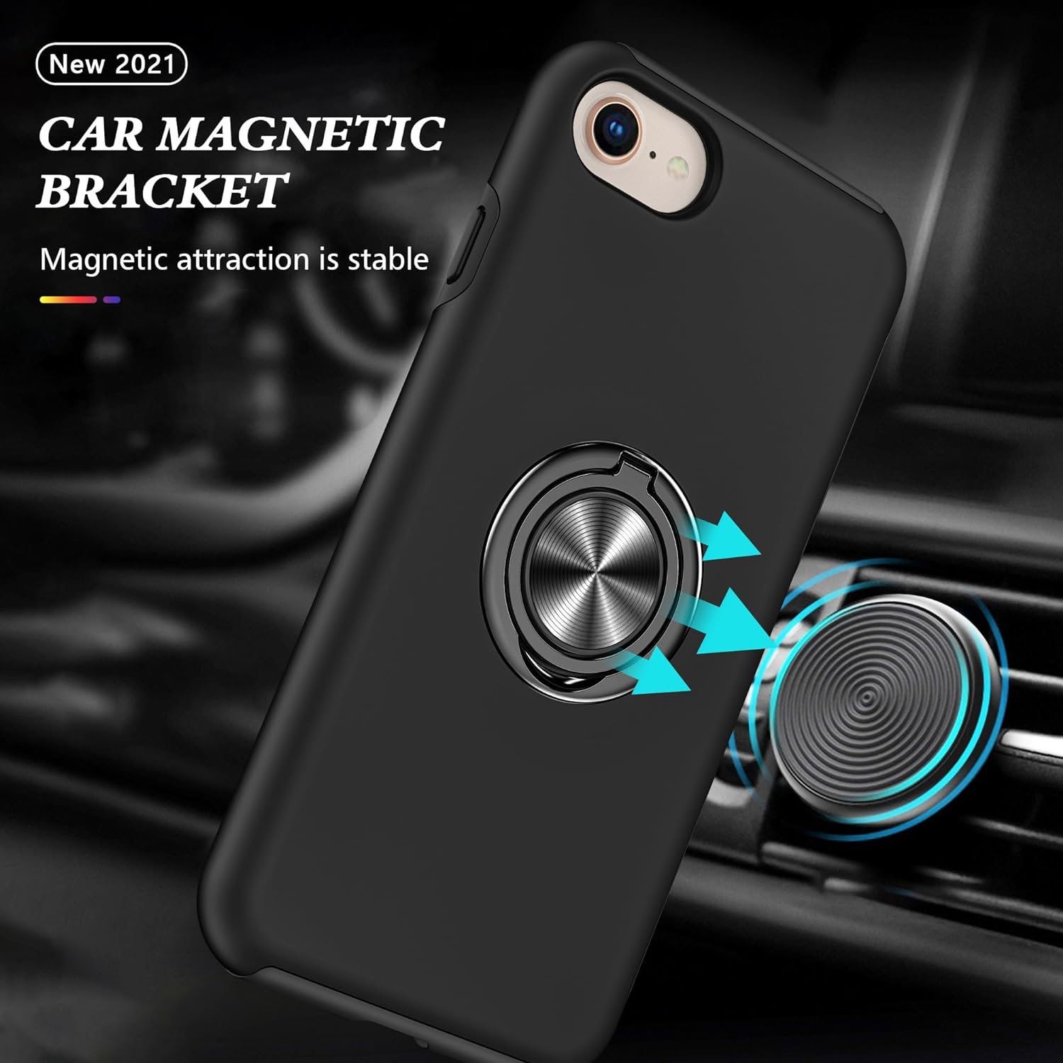 [CS] Étui magnétique hybride avec anneau invisible pour iPhone 16e, noir