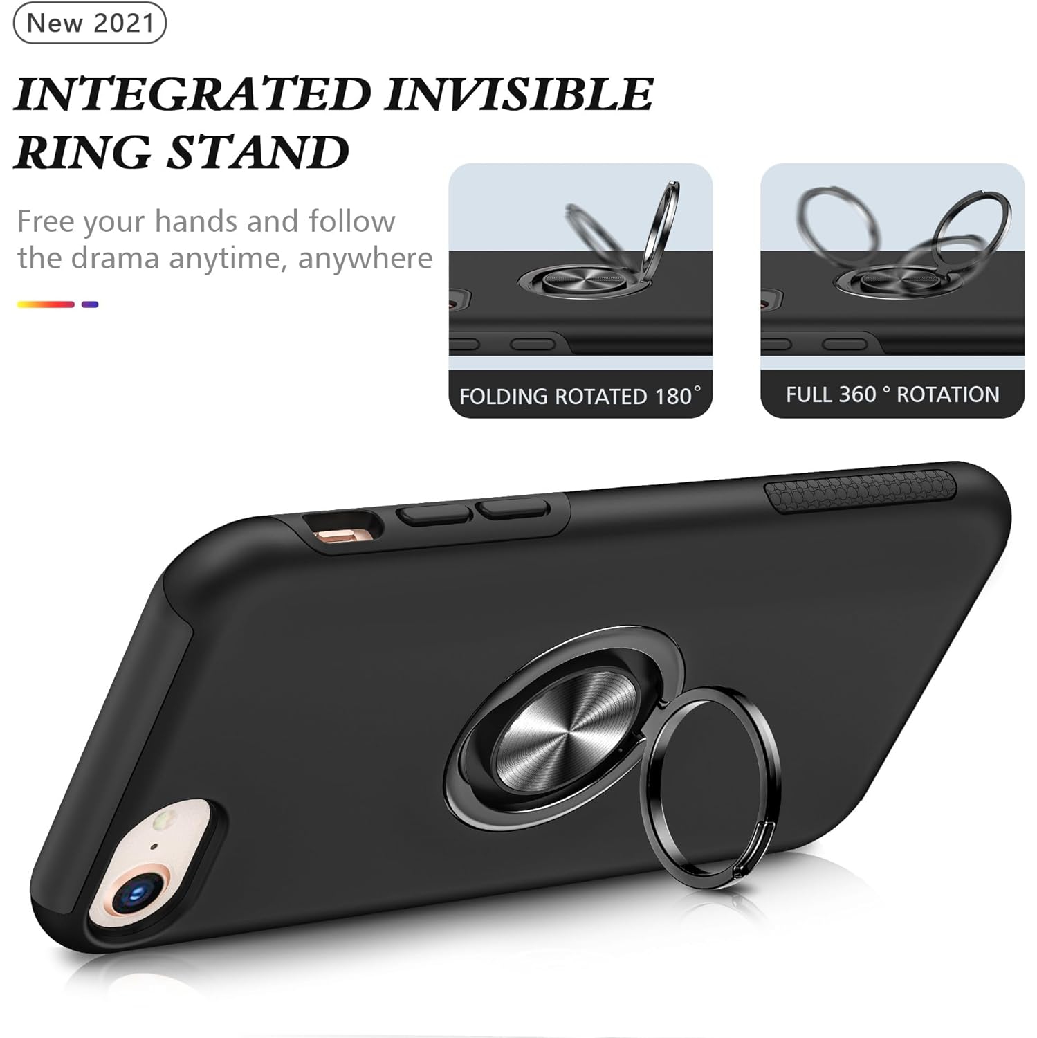 [CS] Étui magnétique hybride avec anneau invisible pour iPhone 16e, noir