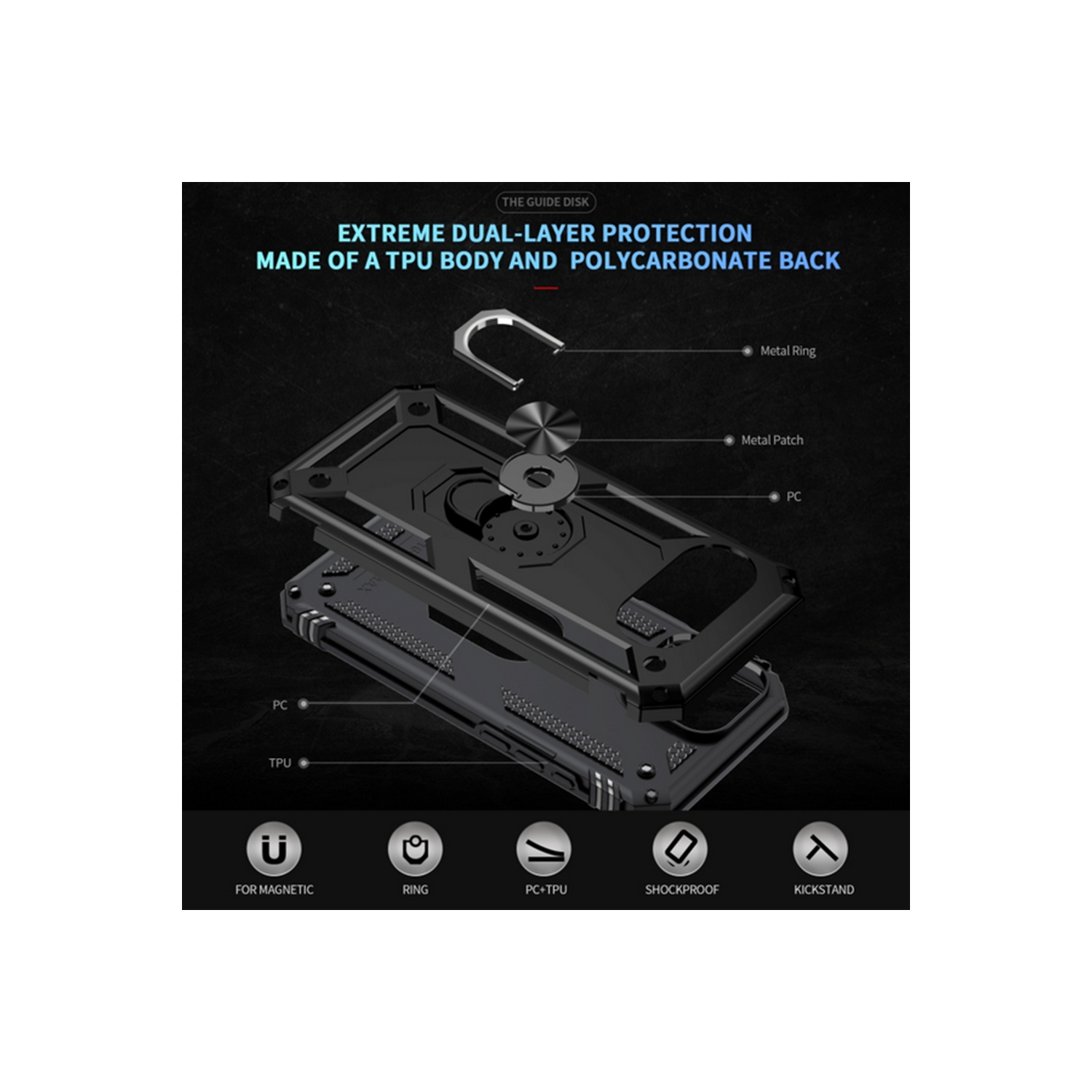 [CS] Étui rigide magnétique hybride anti-chute avec support pour anneau pour Google Pixel 9&nbsp;A, vert minuit