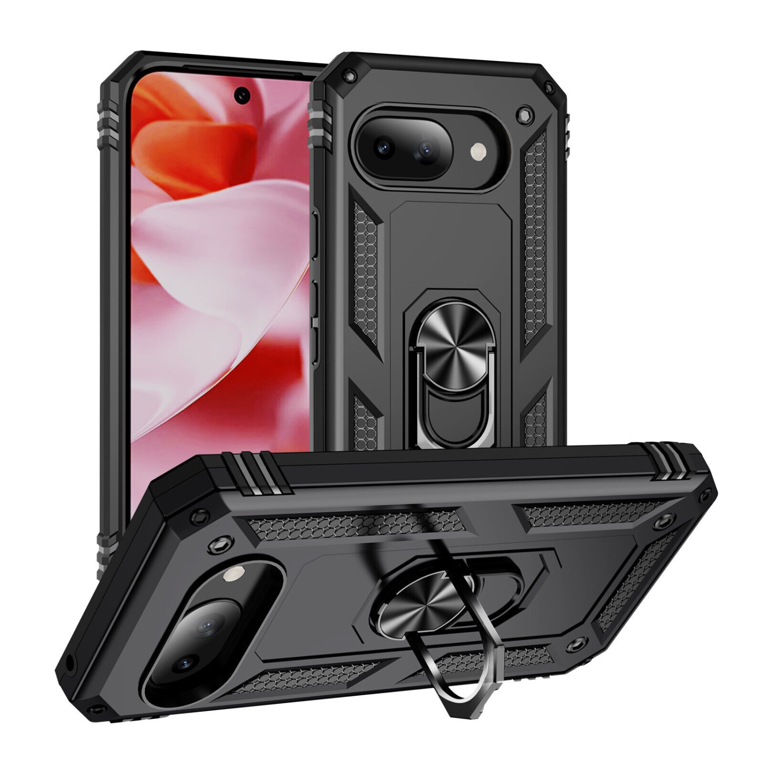 [CS] Étui rigide magnétique hybride anti-chute avec support pour anneau pour Google Pixel 9&nbsp;A, noir