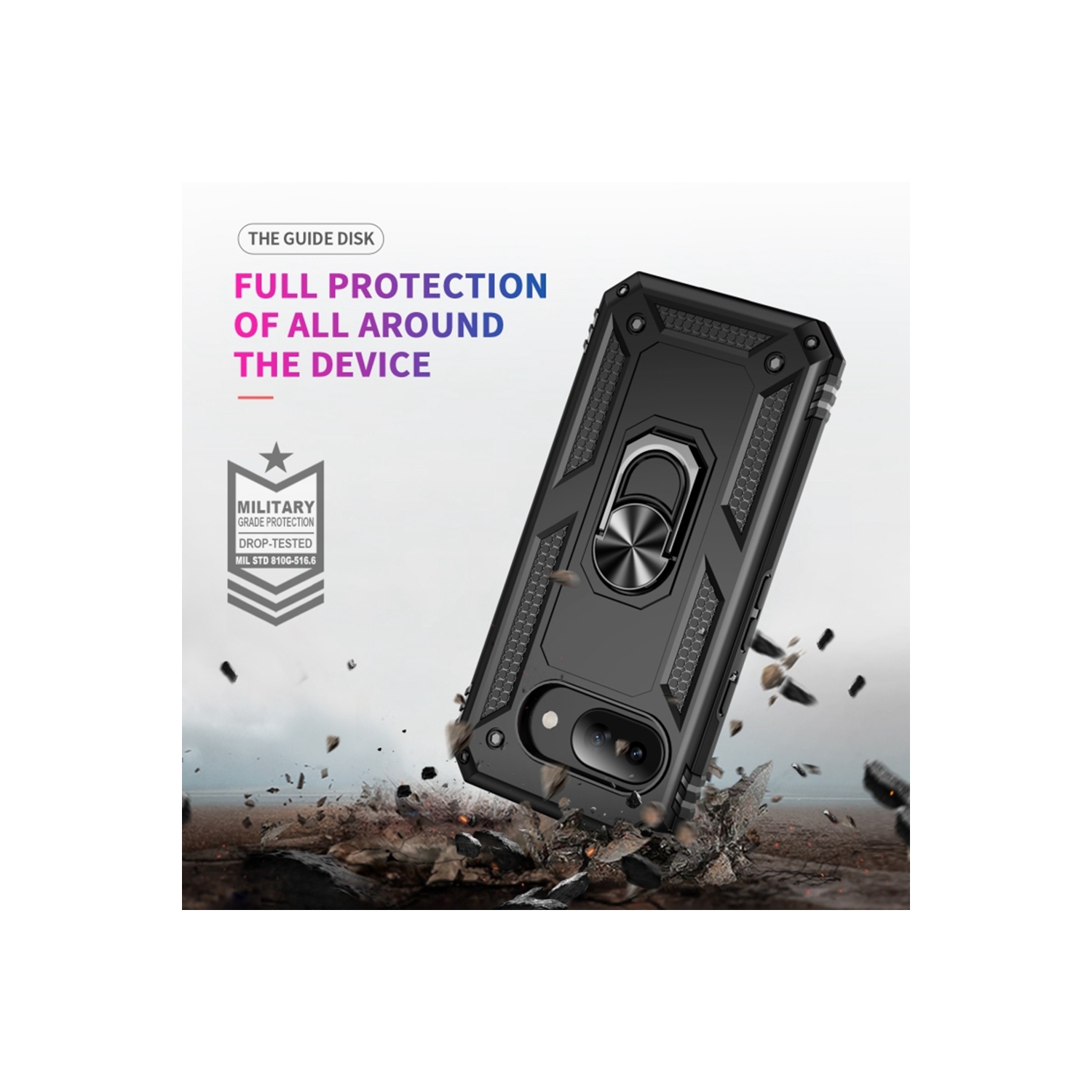 [CS] Étui rigide magnétique hybride anti-chute avec support pour anneau pour Google Pixel 9&nbsp;A, noir