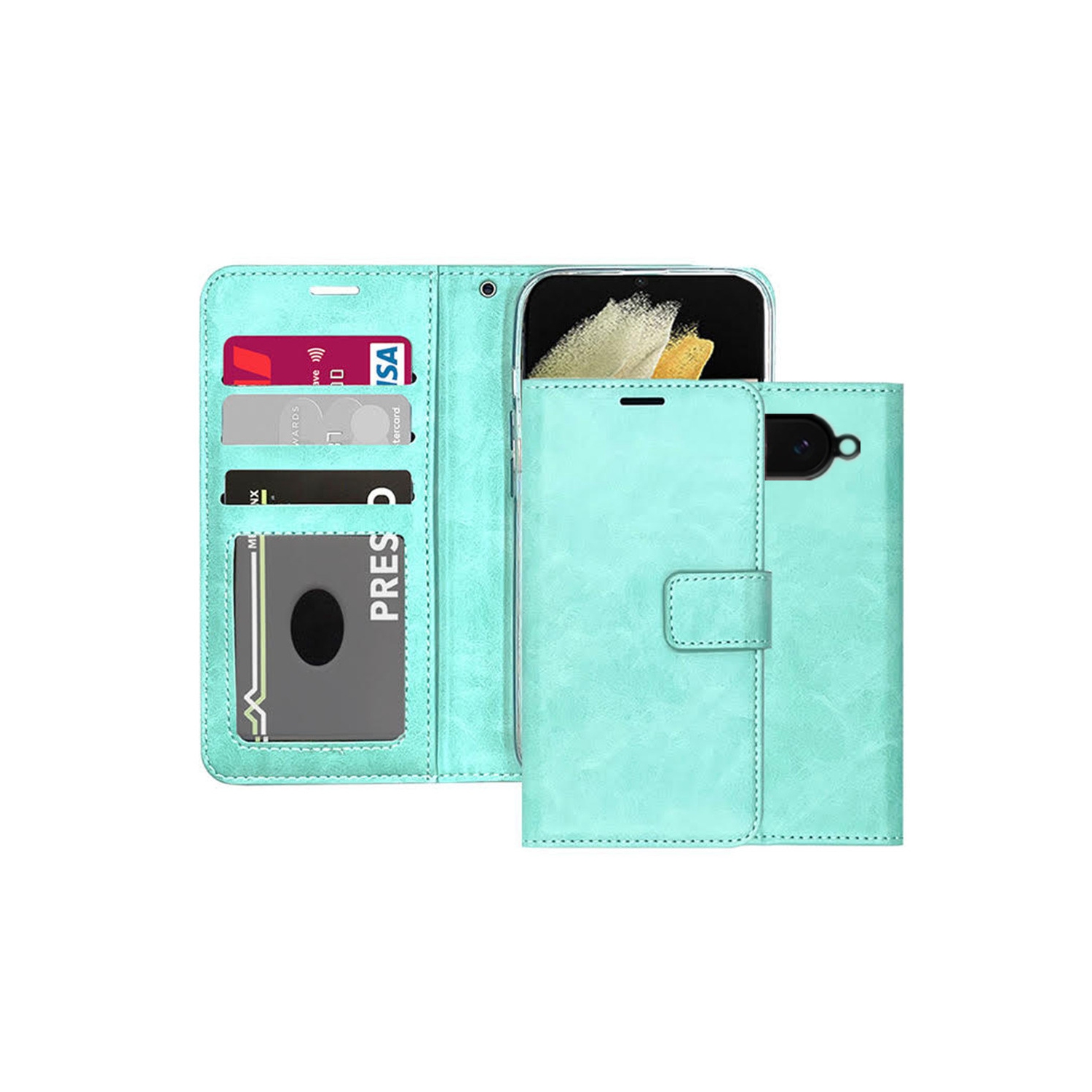 [CS] Étui portefeuille folio en cuir avec fente magnétique pour carte pour Google Pixel 9&nbsp;A, sarcelle