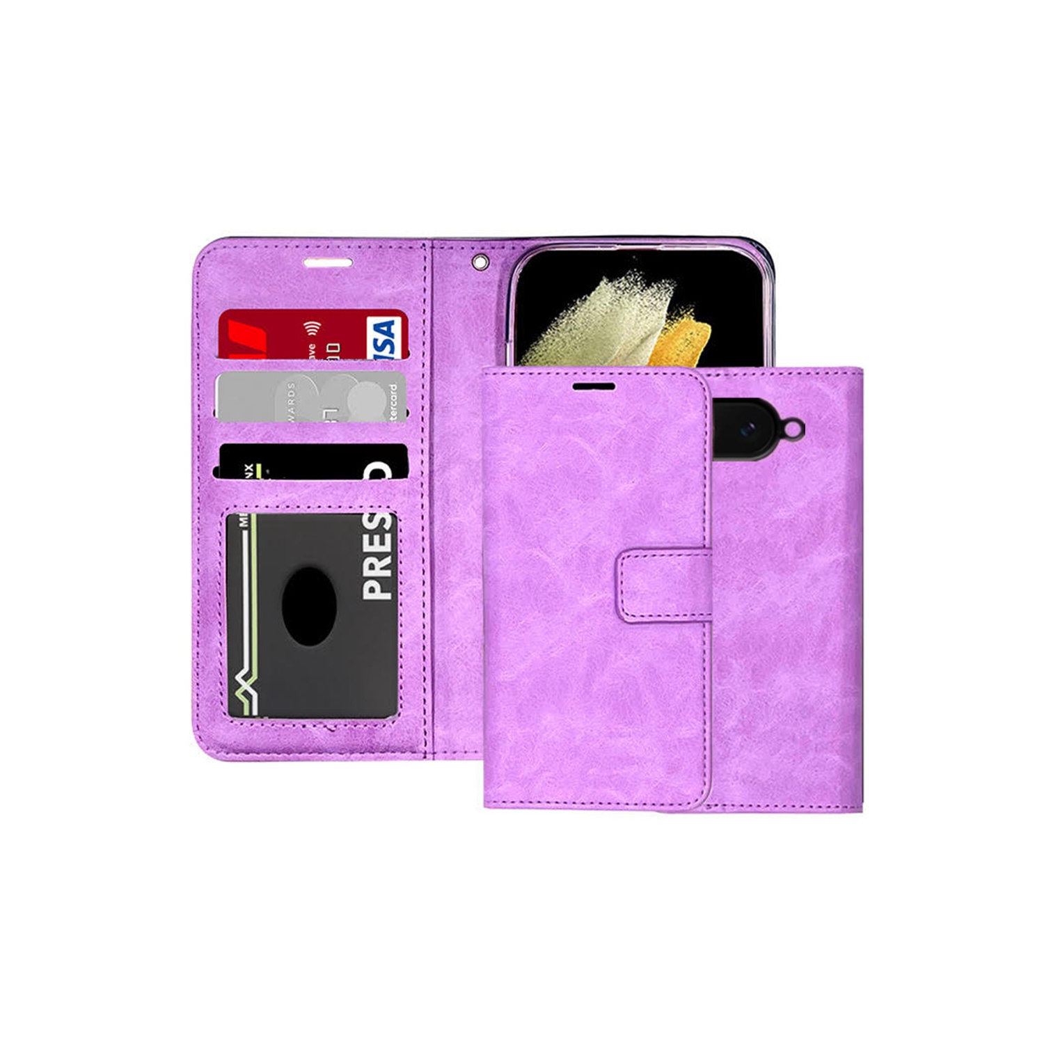 [CS] Magnetic Card Slot Leather Folio Wallet Flip Case Cover for Google Pixel 9A, Purple