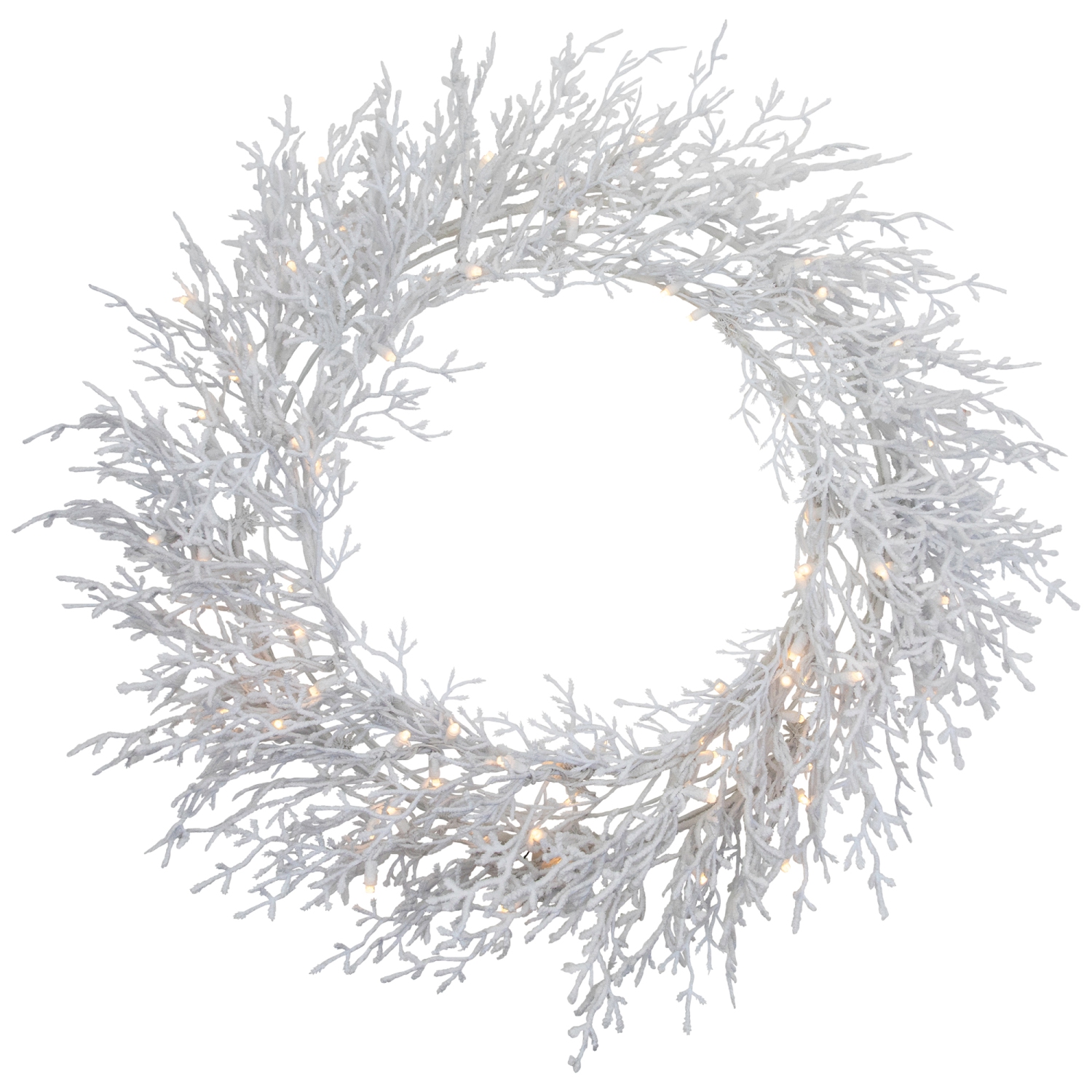 Pre-Lit Flocked Twig Artificial Christmas Wreath - 30" - LED Warm White Lights