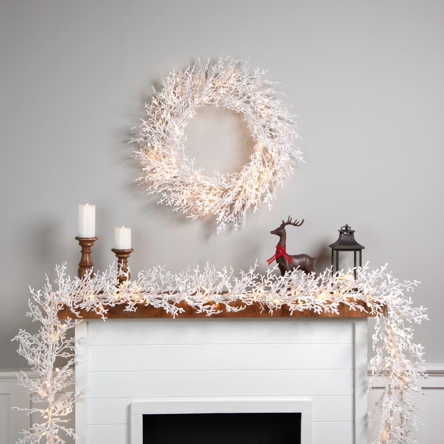 Pre-Lit Flocked Twig Artificial Christmas Wreath - 30" - LED Warm White Lights