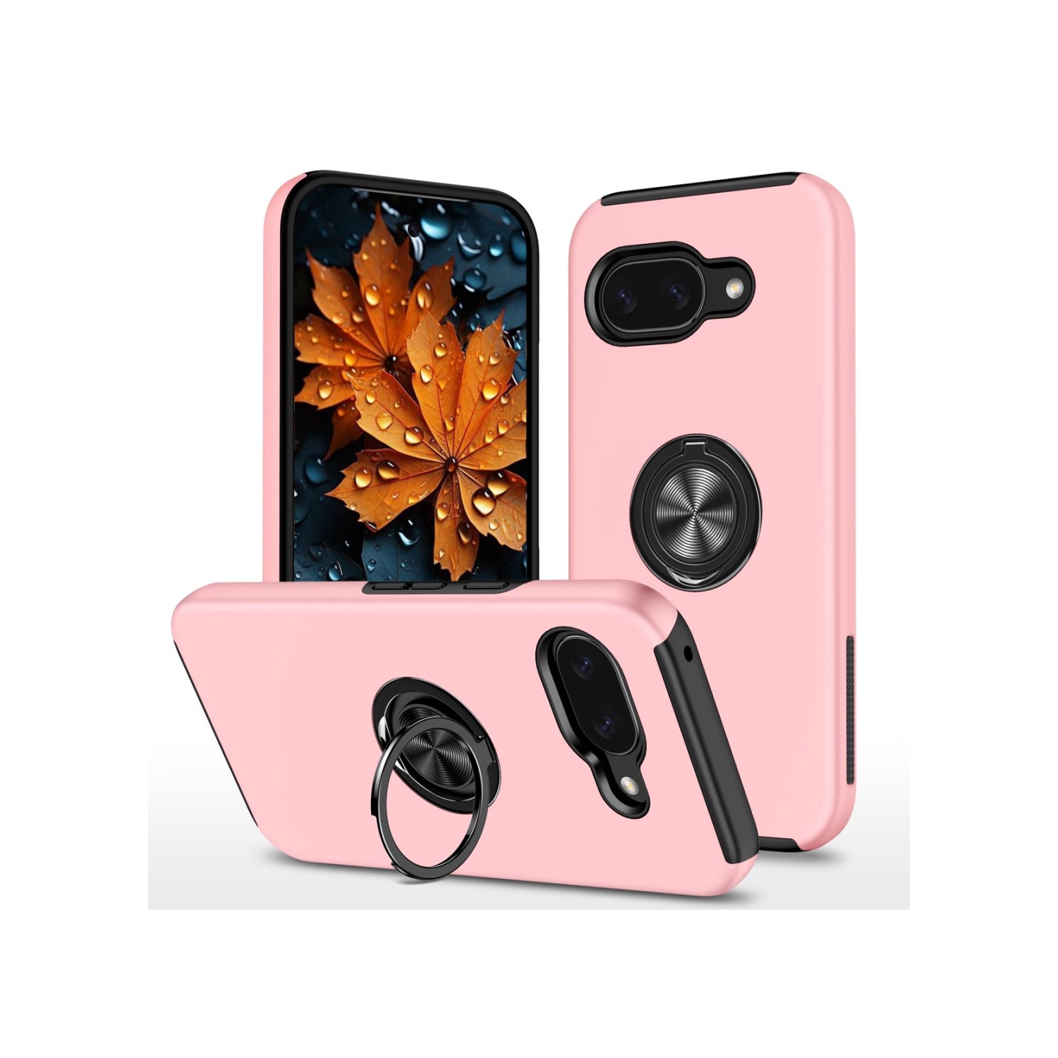 [CS] Hybrid Magnetic Kickstand Invisible Ring Case Cover for Google Pixel 9A, Rose Gold