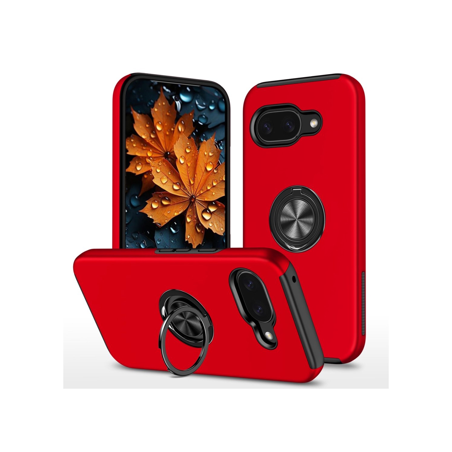 [CS] Hybrid Magnetic Kickstand Invisible Ring Case Cover for Google Pixel 9A, Red