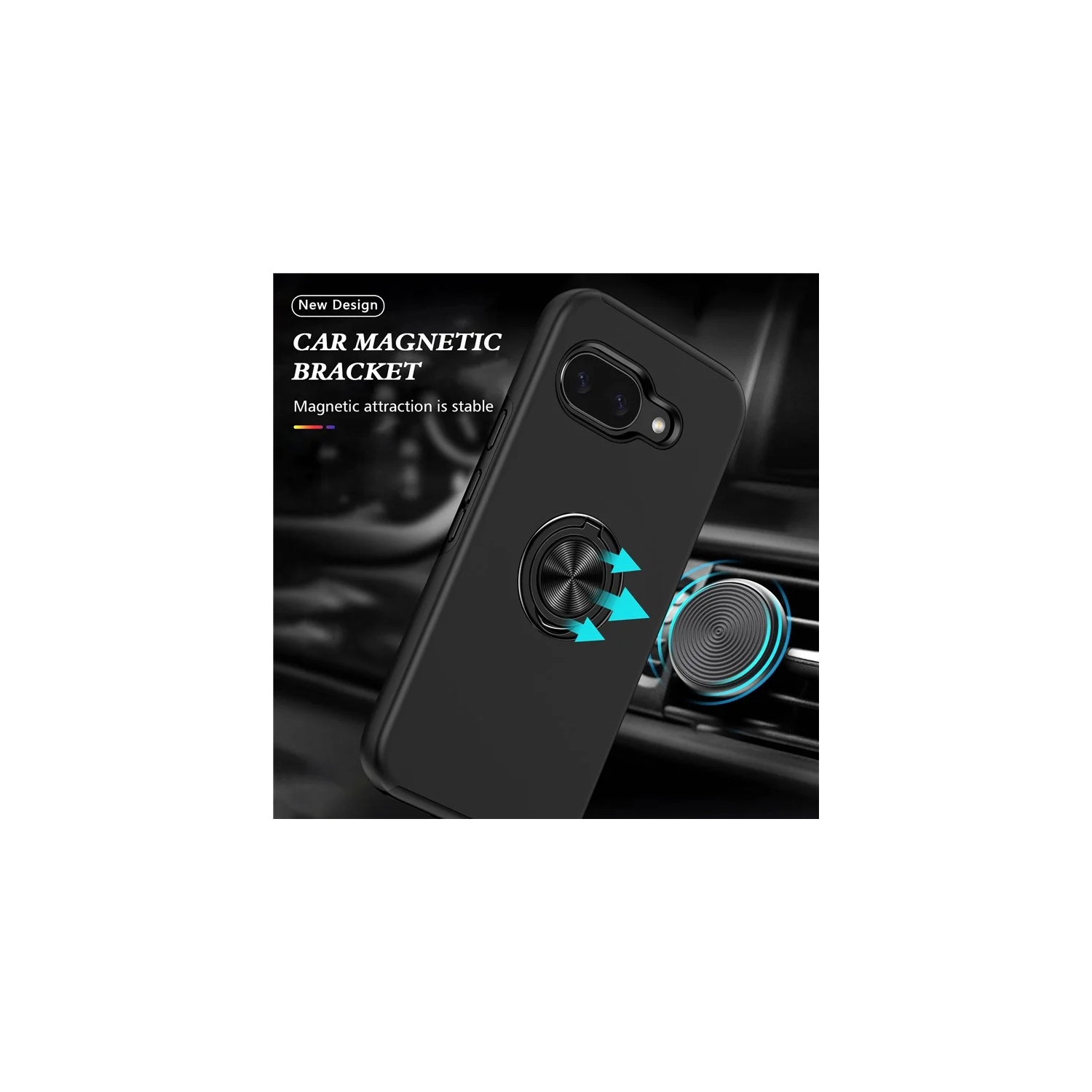 [CS] Hybrid Magnetic Kickstand Invisible Ring Case Cover for Google Pixel 9A, Black