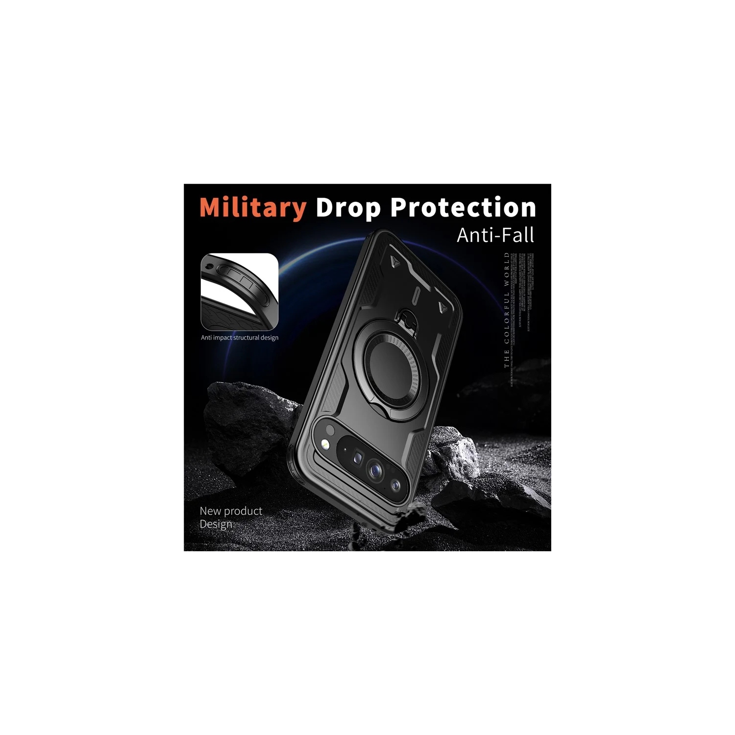 [CS] Shockproof Kickstand Magsafe Case Cover with Ring Stand for Google Pixel 9A, Black