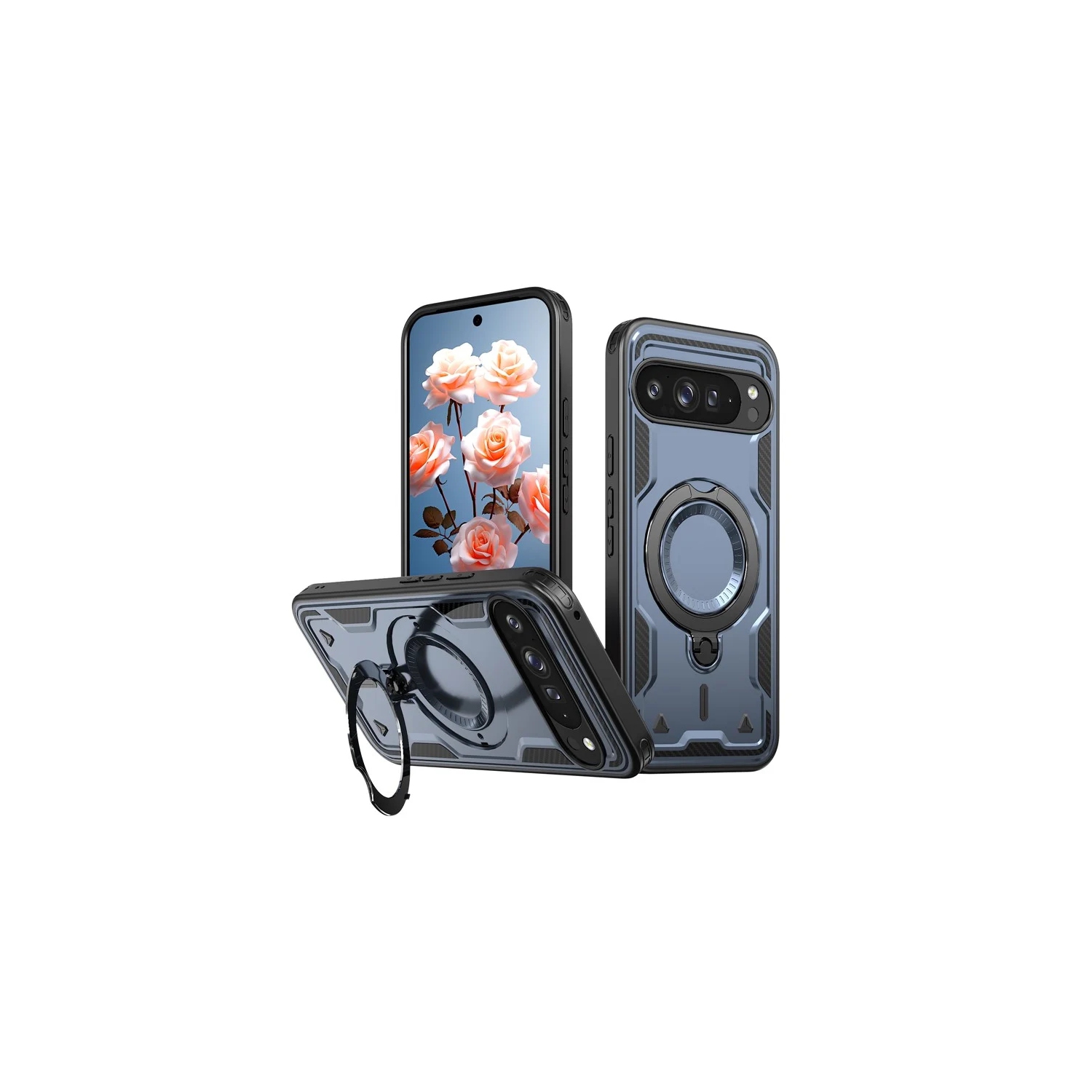 [CS] Shockproof Kickstand Magsafe Case Cover with Ring Stand for Google Pixel 9A, Navy