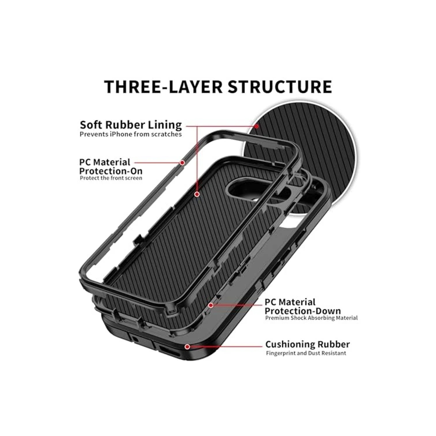 [CS] Triple 3 Layers Shockproof Heavy Duty Defender Hard Case for Google Pixel 9A, Black