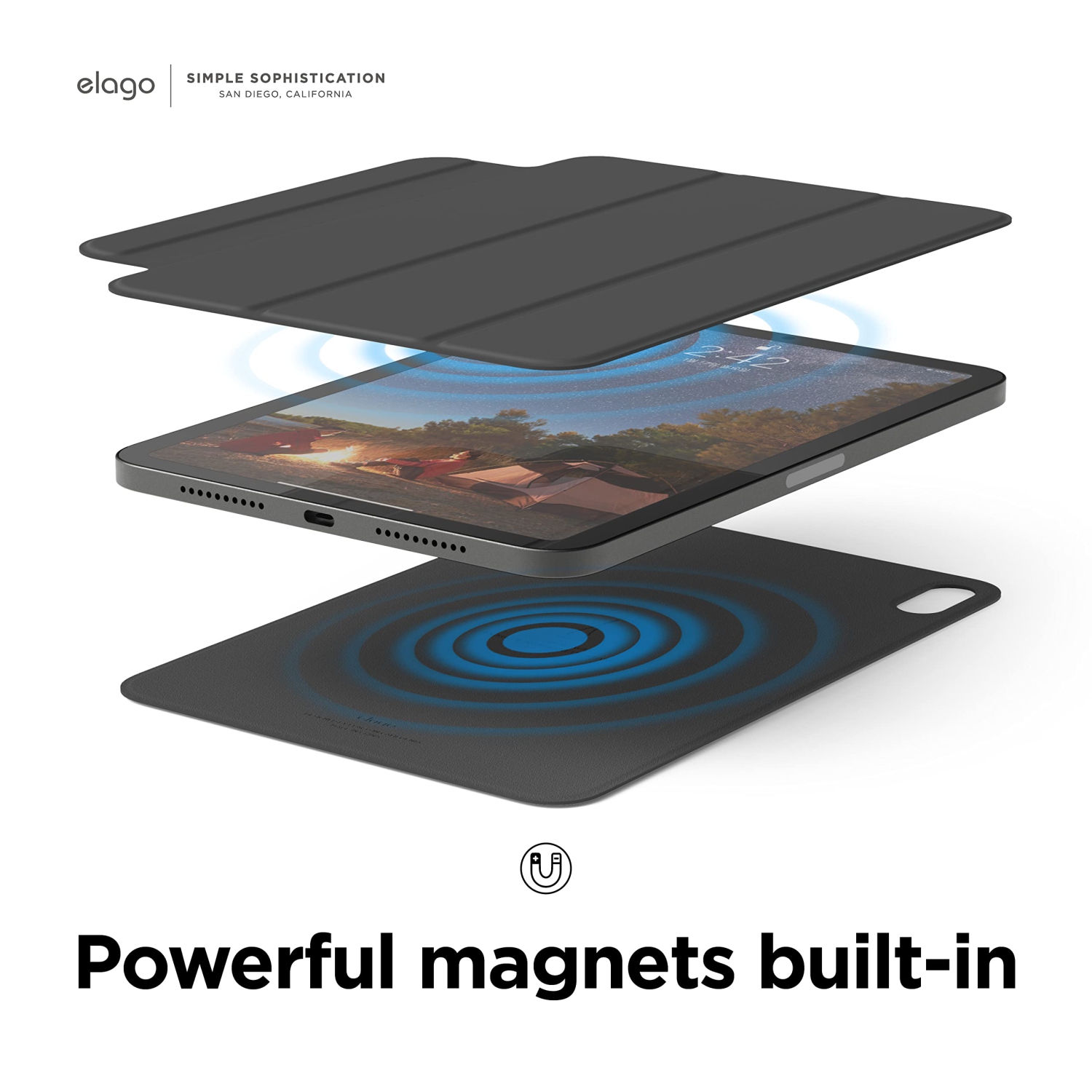 elago Case for iPad Mini A17 Pro, 6th Generation - iPad Case with Magnetic Attachment to Metal Materials, Compatible with Apple iPad Pencil and