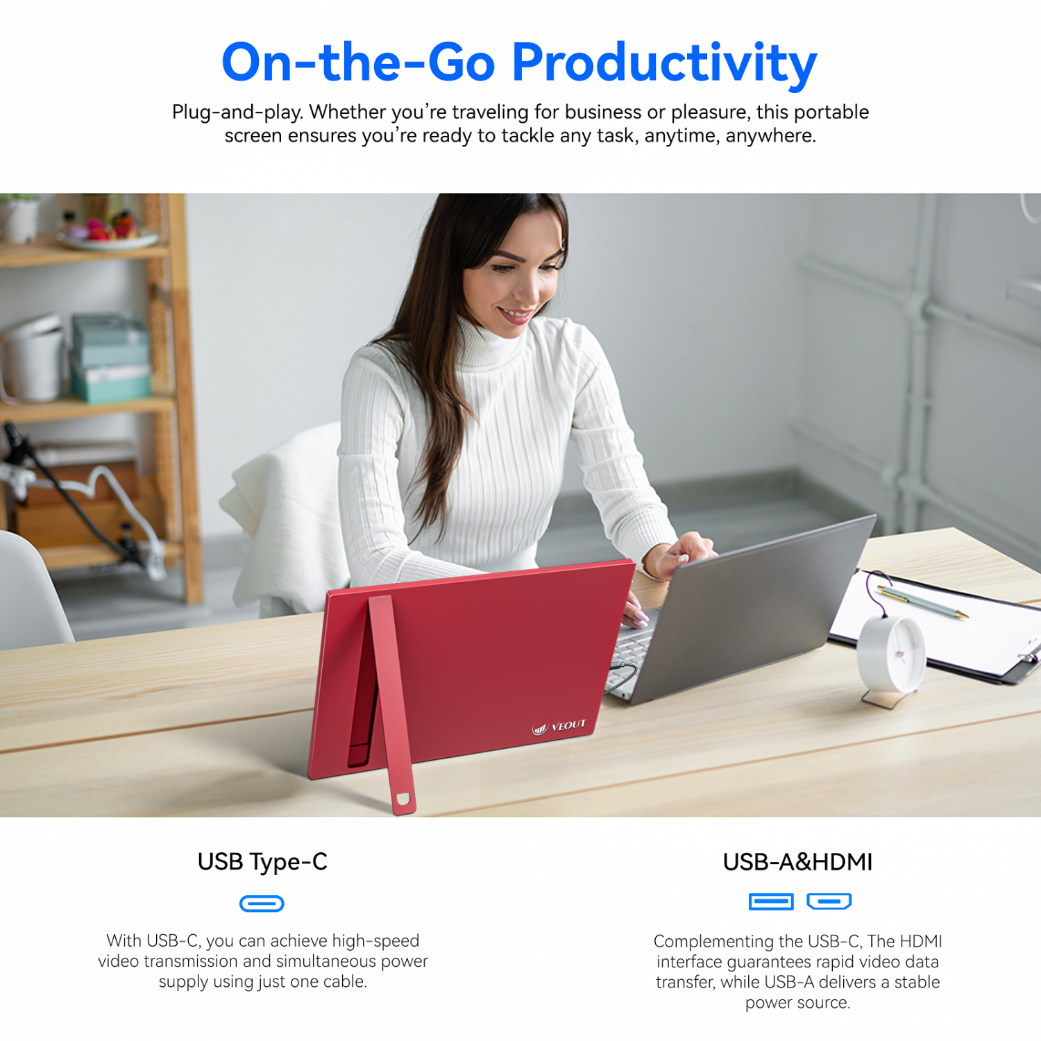 Zachvo 16Inch Red Portable Monitor for Laptop, 1920x1200P IPS 16:10 Computer External Screen, 100% sRGB Stand Support Freesync, for Girl Phone, PC