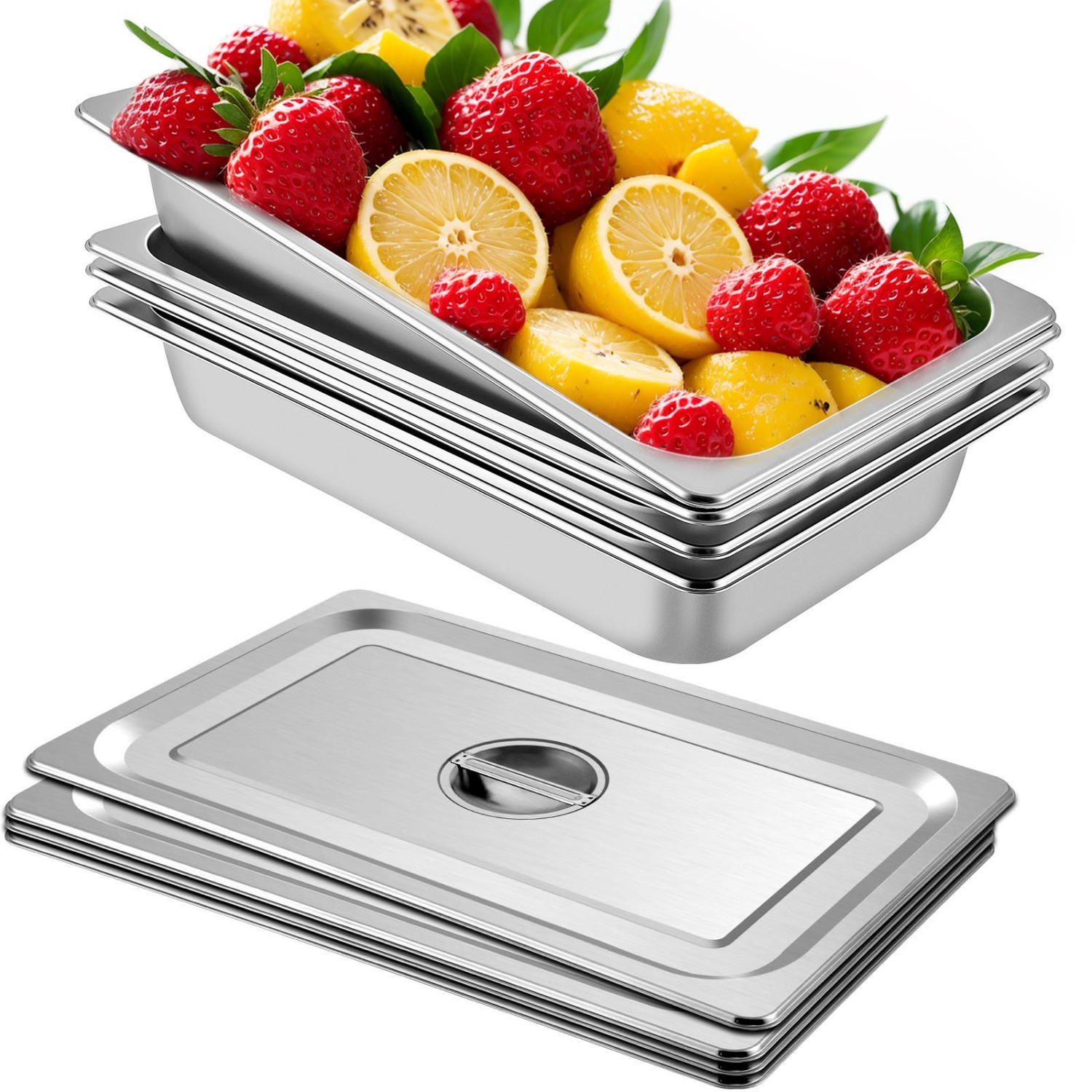 VEVOR 4 Pack Steam Table Pans 20.9 x 12.8 x 3.9 Inch Deep Steam Table Pan Full Size 13L Deep Food Container Stainless Steel Oven Tray Hotel Pans