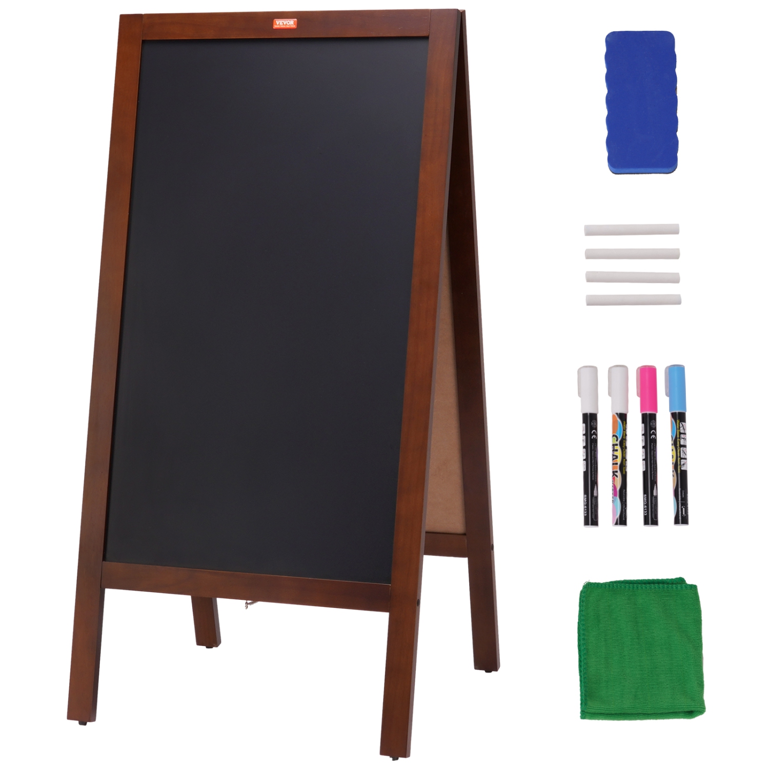 VEVOR 20"x40" A Frame Chalkboard Sign, Double-Sided Sidewalk Signs, Freestanding Vintage Wooden Chalk Board with Chalks & Magnetic Eraser, Rustic