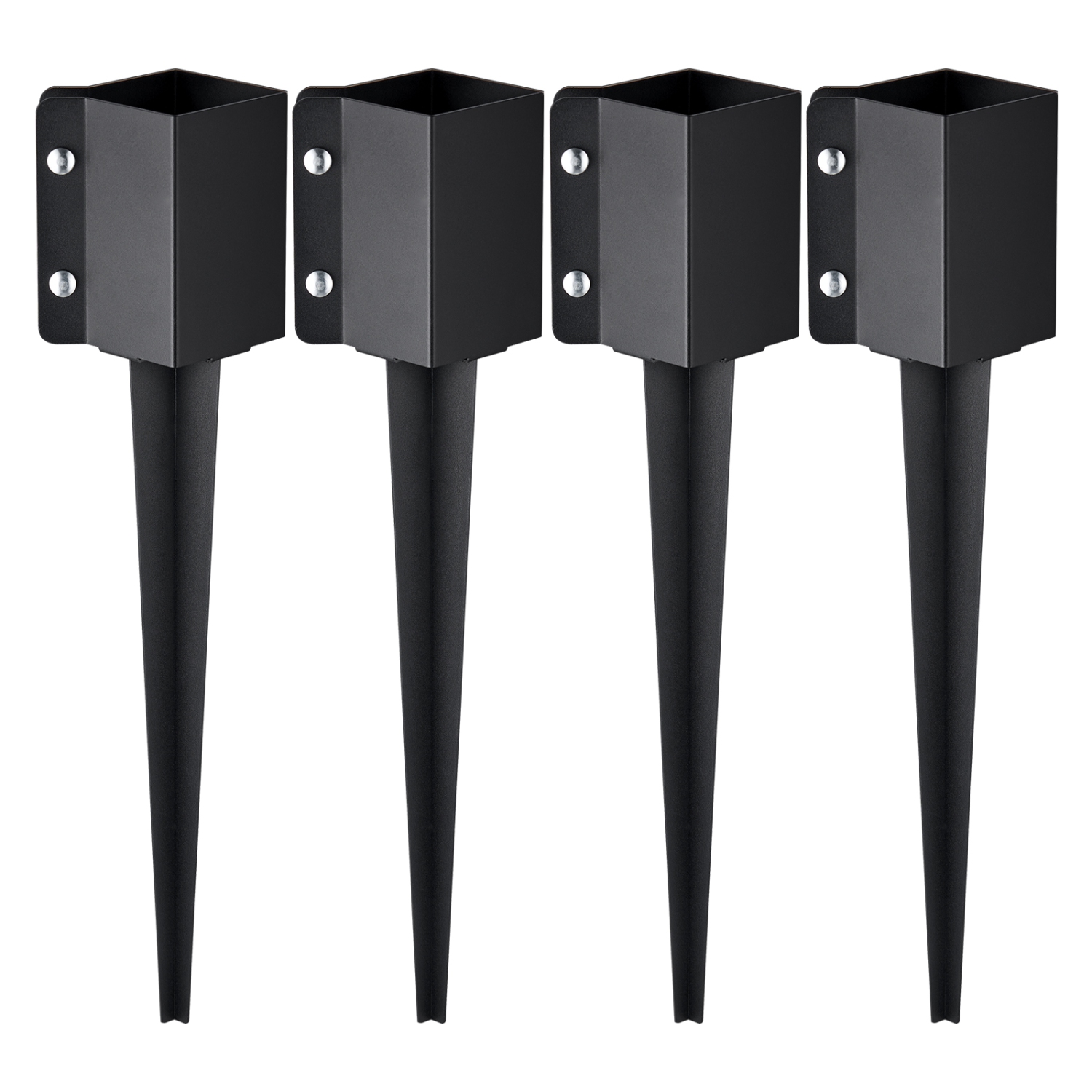 VEVOR Fence Post Anchor Ground Spike, 4 Pack 24 x 4 x 4 Inches Outer Diameter, Metal Black Powder Coated Post Stake Ground, for Deck Garden Railing