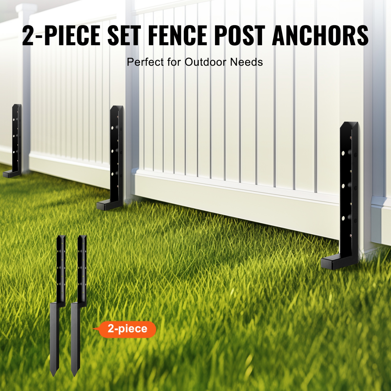 VEVOR Fence Post Anchor Repair Kit, 2 Pack Inner Diameter 2 x2 Inches Heavy Duty Steel Fence Post Support Stakes, Anchor Ground Spike for Repair