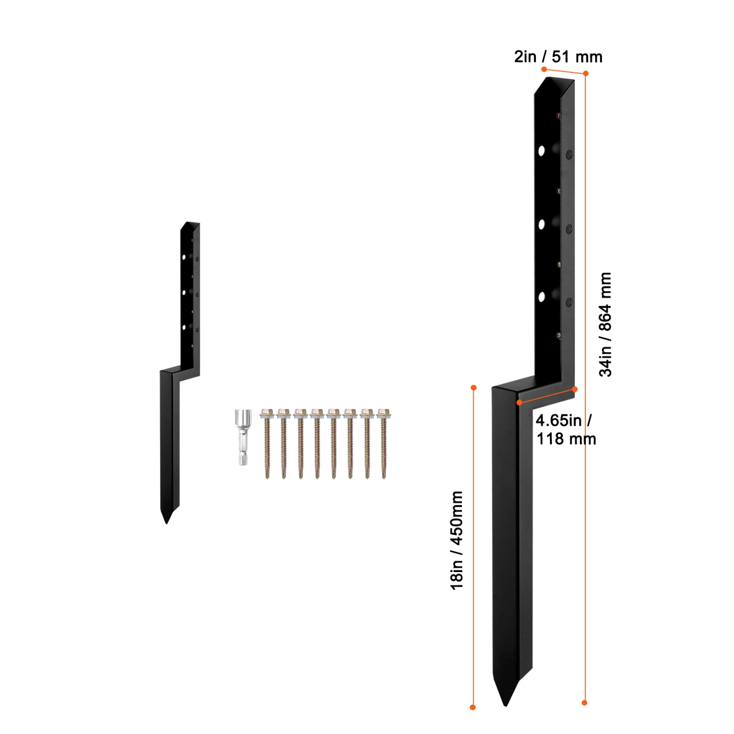VEVOR Fence Post Anchor Repair Kit, 2 Pack Inner Diameter 2 x2 Inches Heavy Duty Steel Fence Post Support Stakes, Anchor Ground Spike for Repair