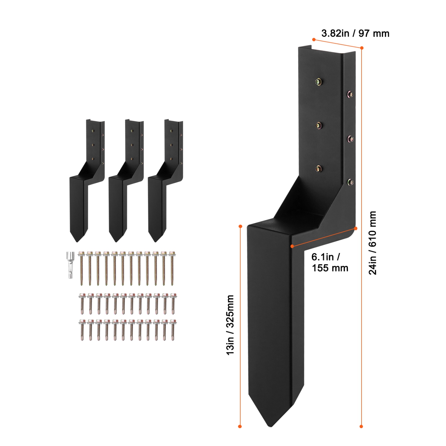 VEVOR Fence Post Anchor Repair Kit, 4 Pack Inner Diameter 3.5 x3.5 Inches Heavy Duty Steel Fence Post Support Stakes, Anchor Ground Spike for Repair