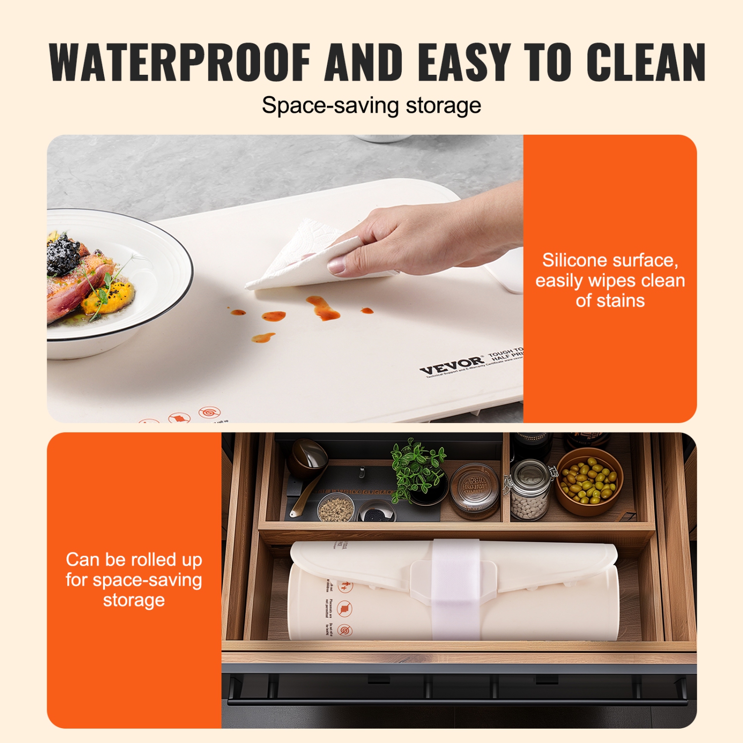 VEVOR Electric Warming Tray, Food Warming Mat, Rollable & Portable Silicone Food Warmer with 4 Adjustable Temperature Settings, Auto Shut-Off & Child