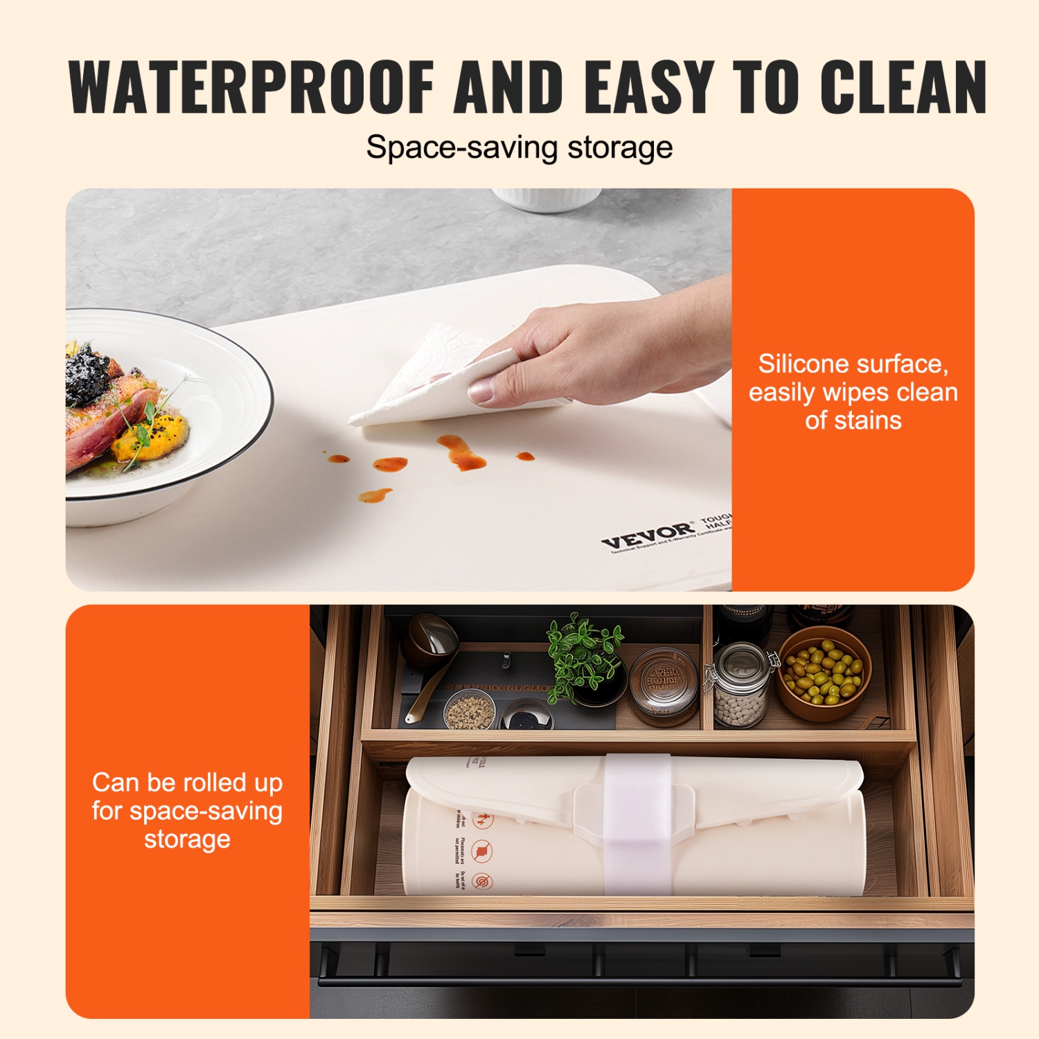 VEVOR Electric Warming Tray, Food Warming Mat, Rollable & Portable Silicone Food Warmer with 4 Adjustable Temperature Settings, Auto Shut-Off & Child