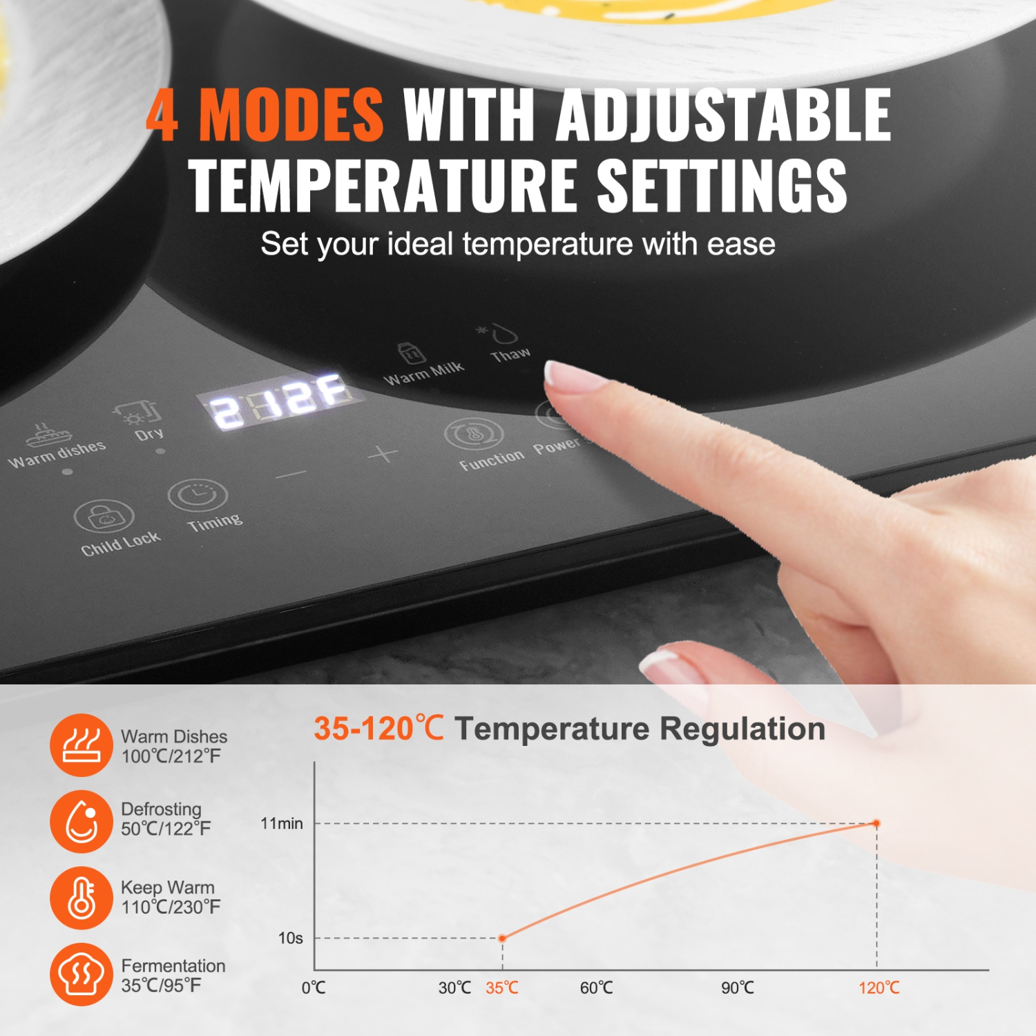 VEVOR Electric Warming Tray, Food Warming Trays for Buffet, Warming Trays with Adjustable Temperature Control, Portable Tempered Glass Food Warmer,