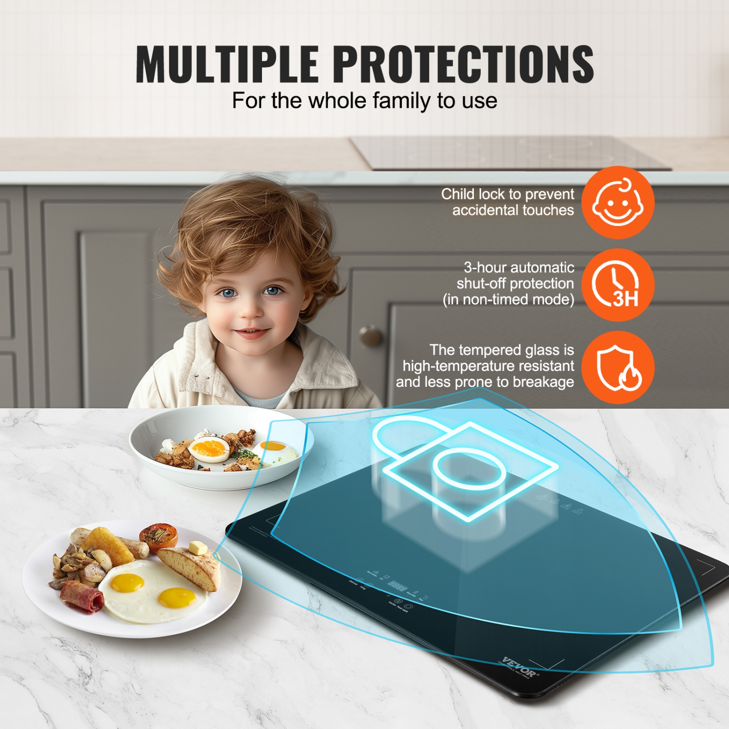 VEVOR Electric Warming Tray, Food Warming Trays for Buffet, Warming Trays with Adjustable Temperature Control, Portable Tempered Glass Food Warmer,