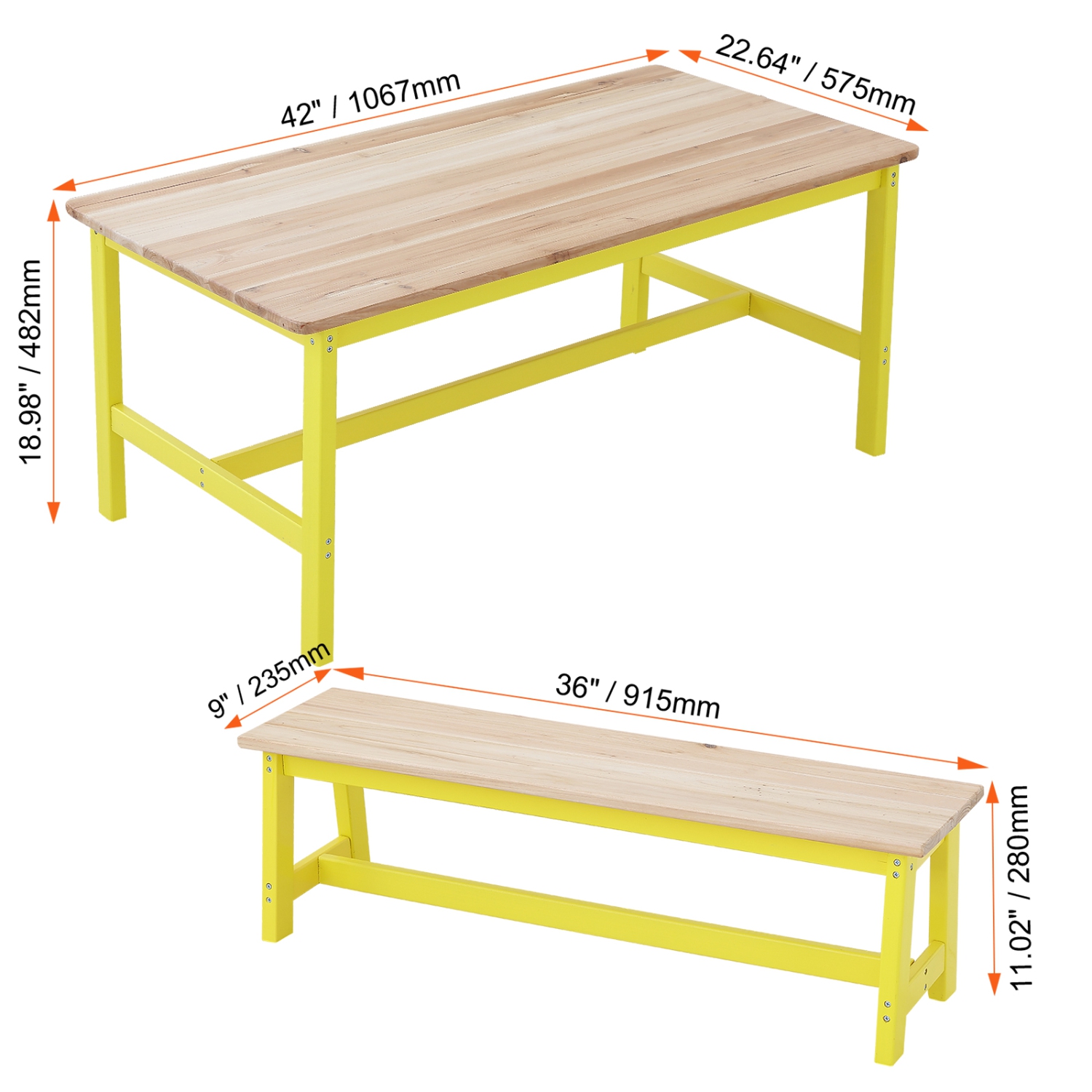 Ensemble avec table et banc pour enfants VEVOR, ensemble de 3 tables et chaises pour tout-petits, table d'activités en bois pour l'art, le bricolage,