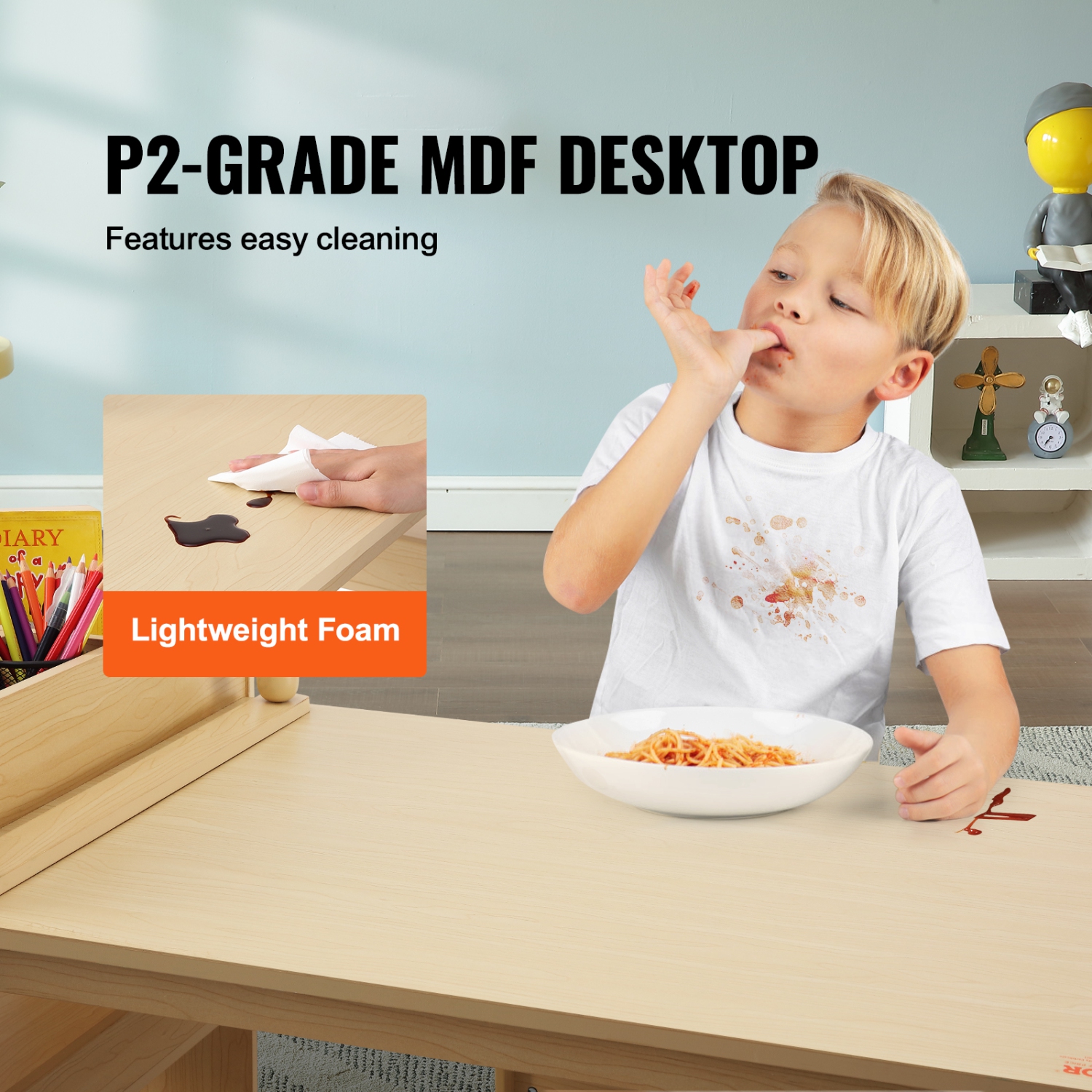 VEVOR 2-in-1 Kids Art Table and 2 Chairs, Toddler Craft and Play Activity Table, Wood Toddler Table and Chair Set with A Cabinet for Art, Craft,