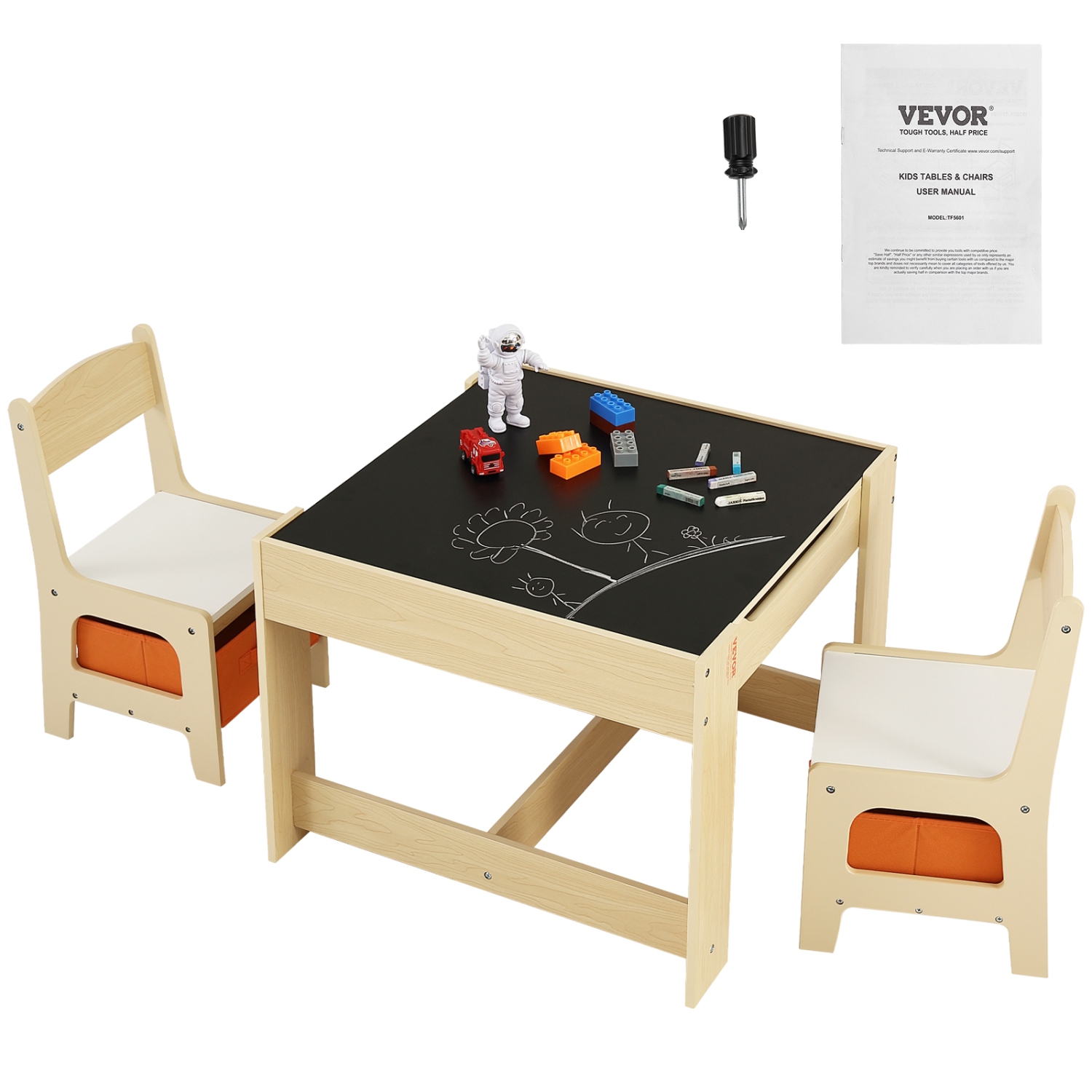VEVOR Kids Table and Chair Set, Wooden Activity Table with Storage Space and Boxes, Kids Play Table for Toddlers Art, Craft, Reading, Learning