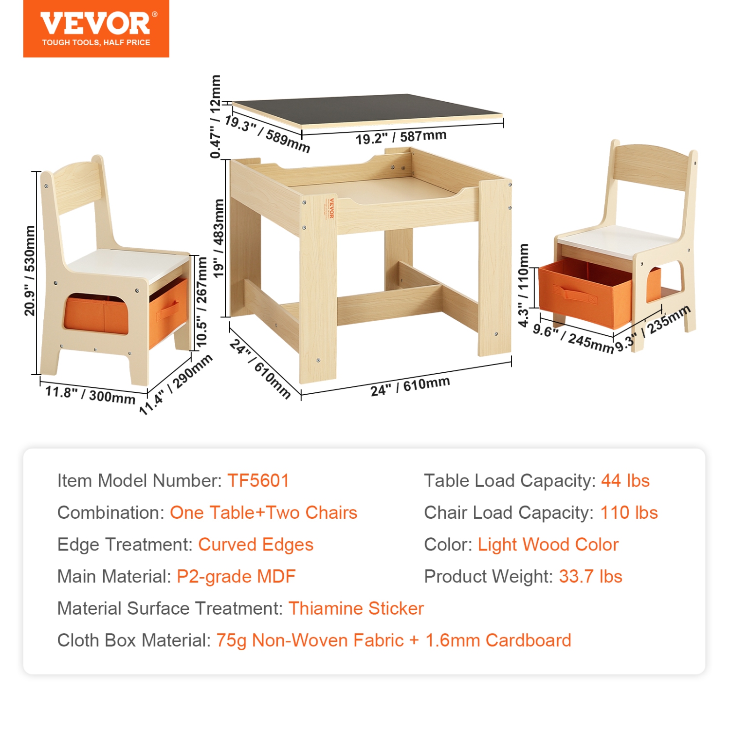 VEVOR Kids Table and Chair Set, Wooden Activity Table with Storage Space and Boxes, Kids Play Table for Toddlers Art, Craft, Reading, Learning