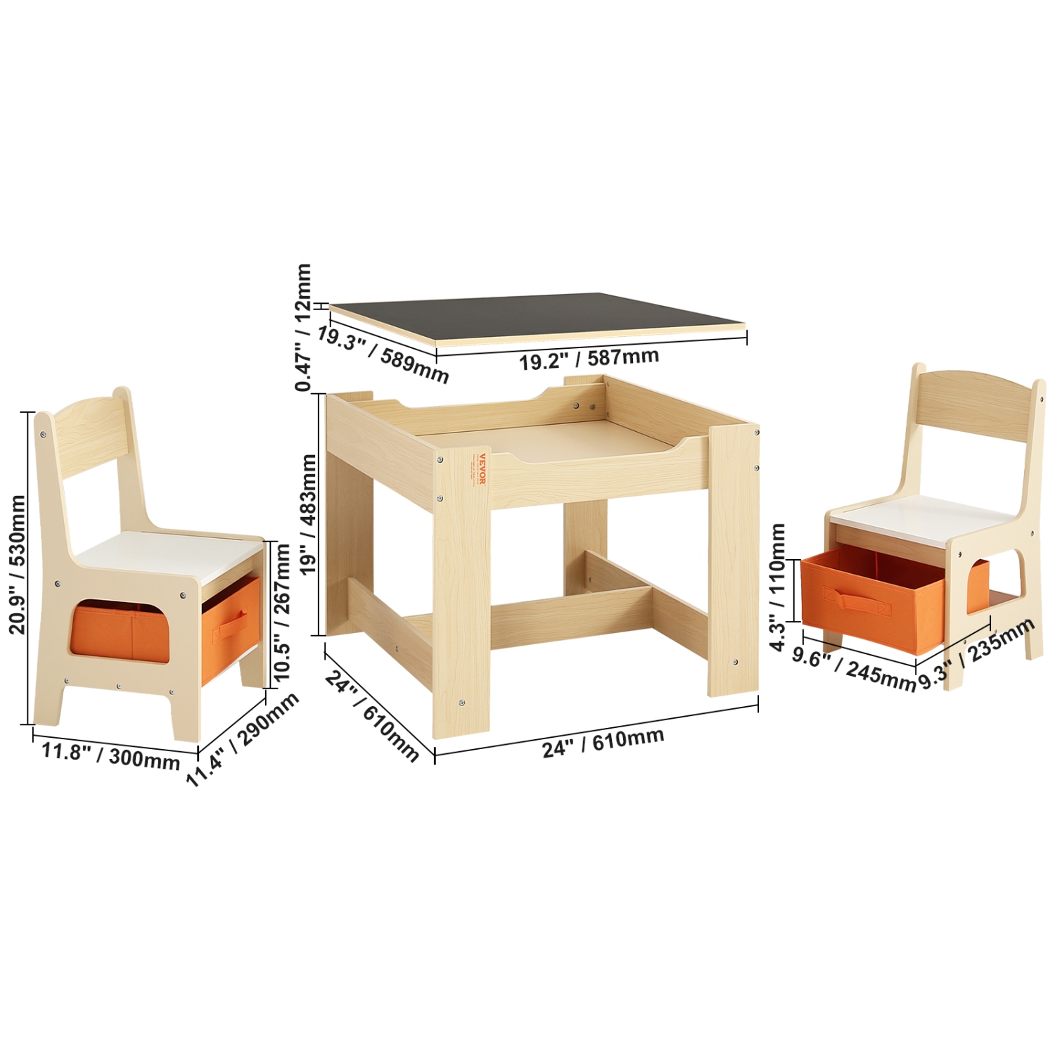 VEVOR Kids Table and Chair Set, Wooden Activity Table with Storage Space and Boxes, Kids Play Table for Toddlers Art, Craft, Reading, Learning