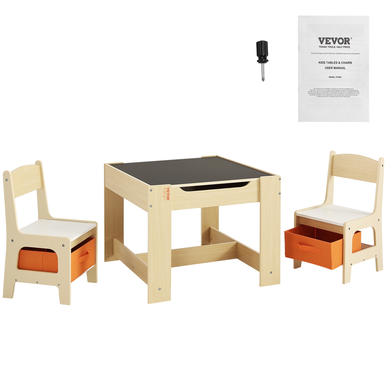 VEVOR Kids Table and Chair Set, Wooden Activity Table with Storage Space and Boxes, Kids Play Table for Toddlers Art, Craft, Reading, Learning